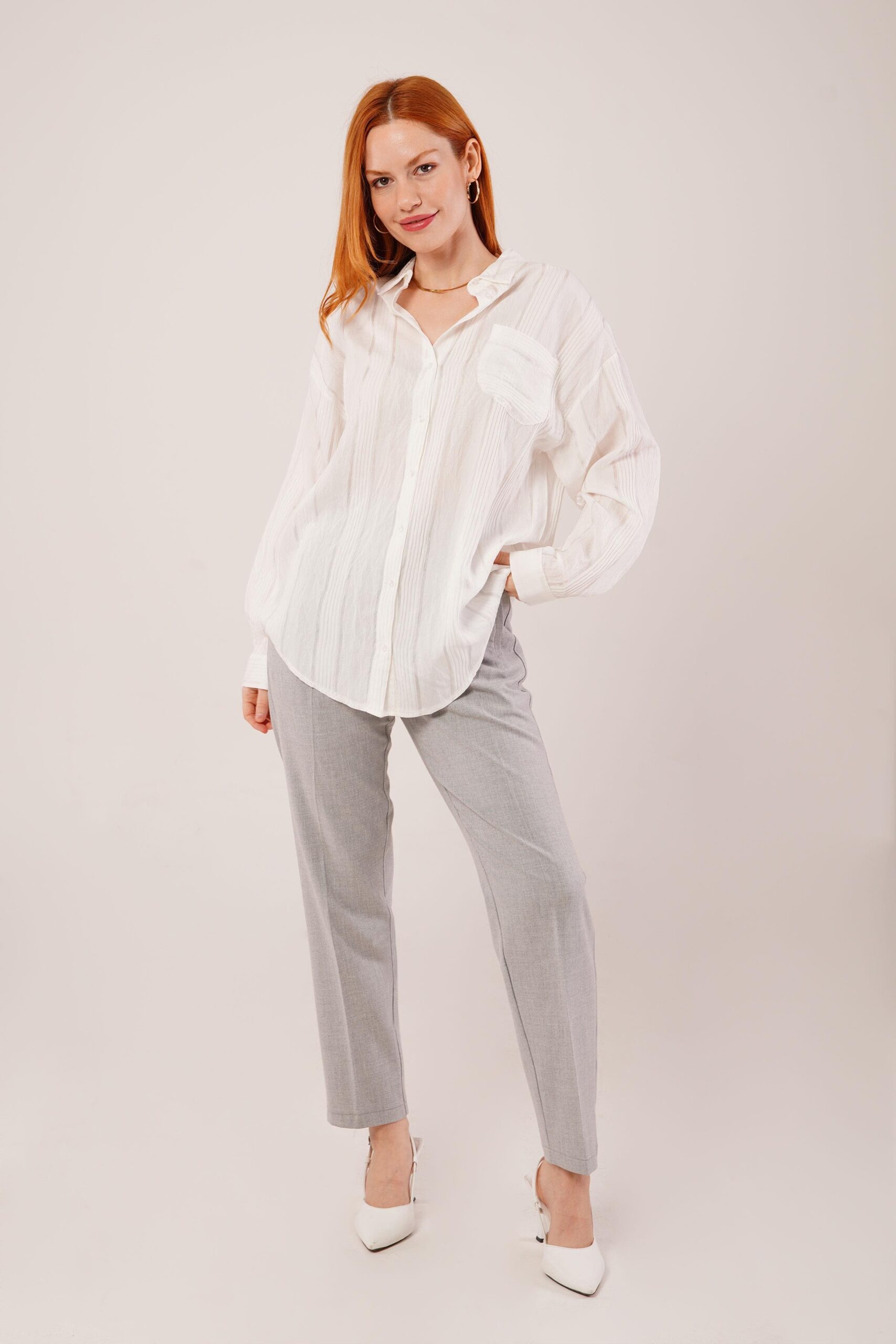 Judge Collar Striped Pocket Detailed WholesaleShirt - Brand: Lustrin - Women & Kids, Baby Clothes Wholesale - TheBS Women