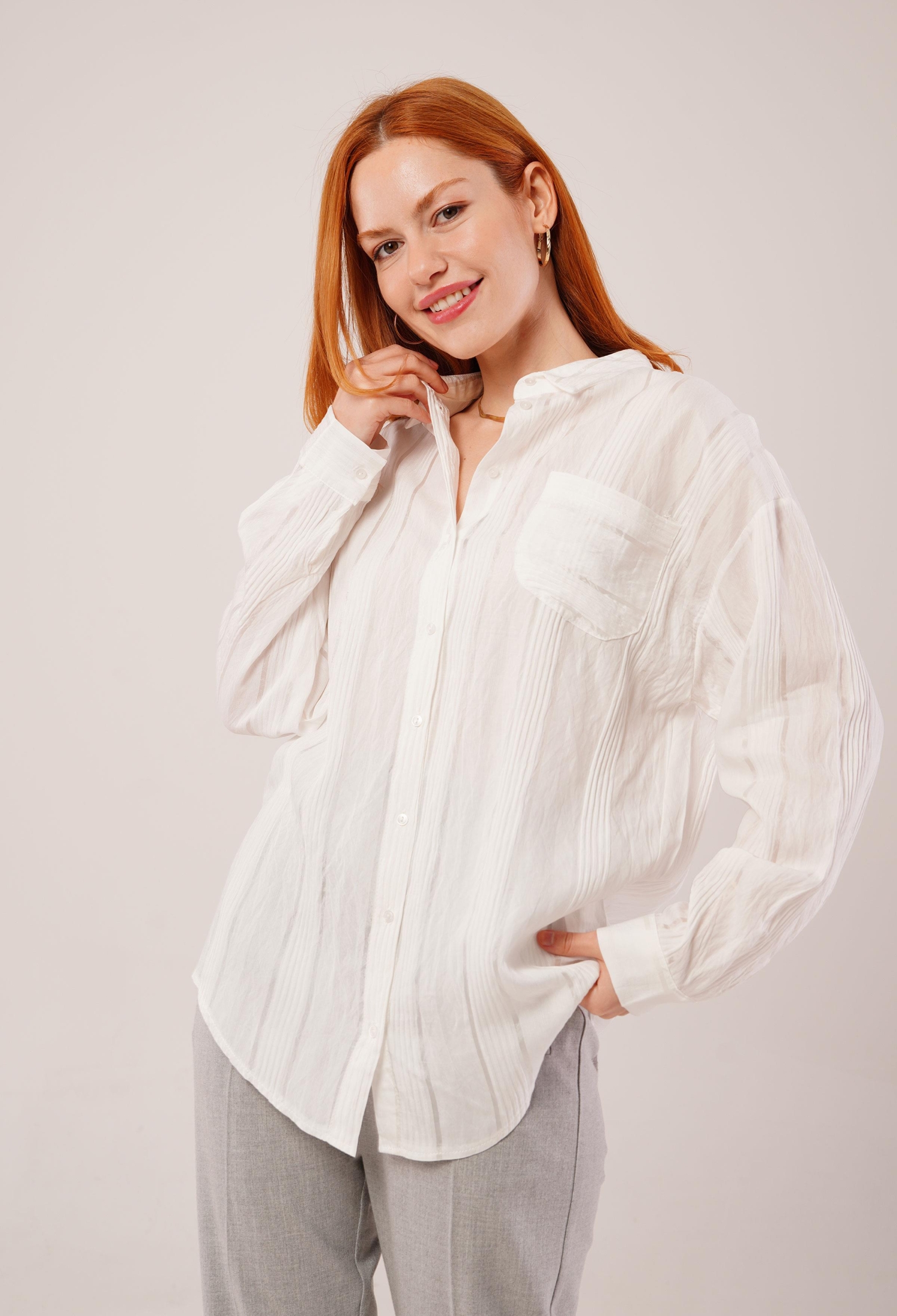 Judge Collar Striped Pocket Detailed WholesaleShirt - Brand: Lustrin - Women & Kids, Baby Clothes Wholesale - TheBS Women