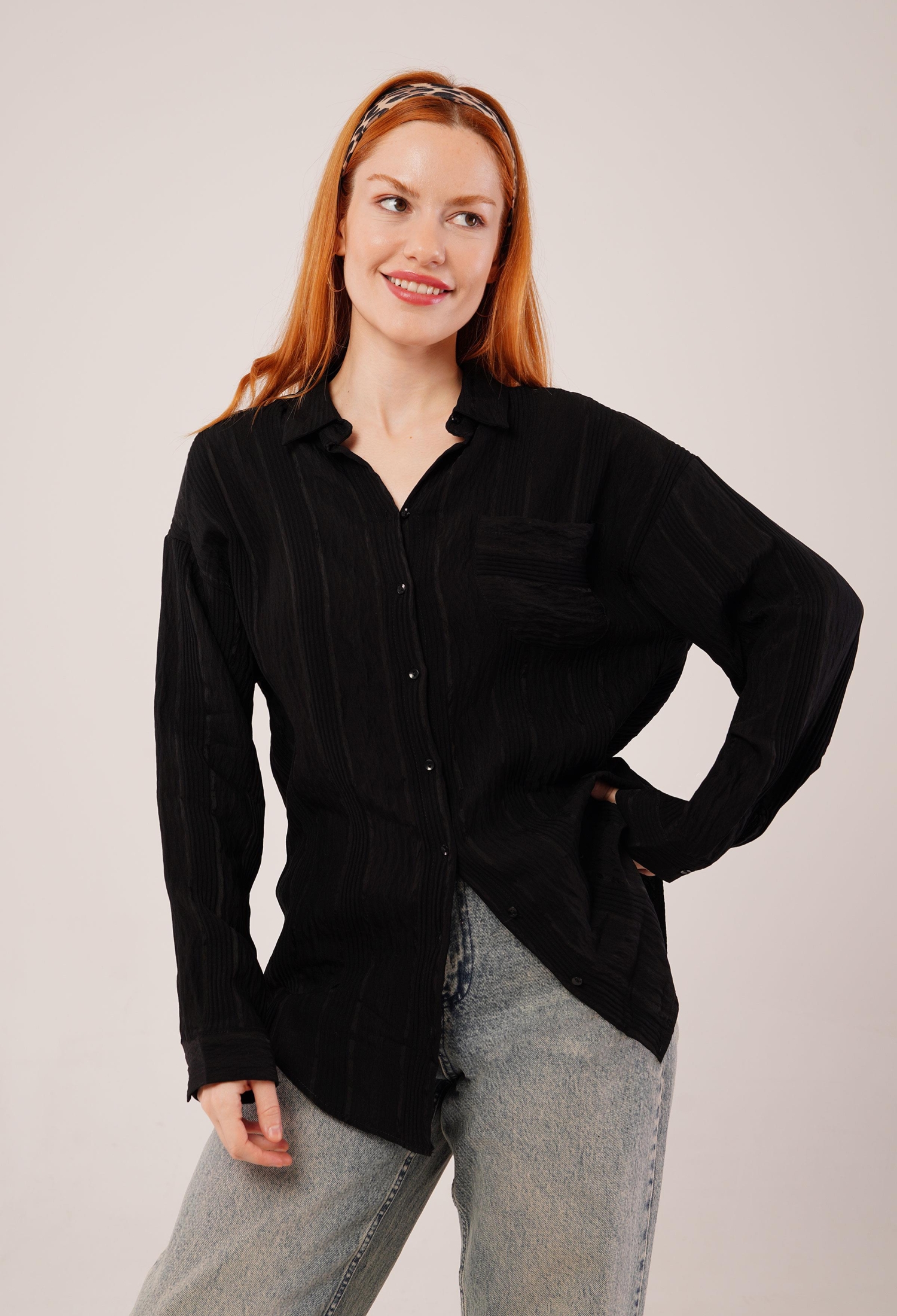 Judge Collar Striped Pocket Detailed WholesaleShirt - Brand: Lustrin - Women & Kids, Baby Clothes Wholesale - TheBS Women