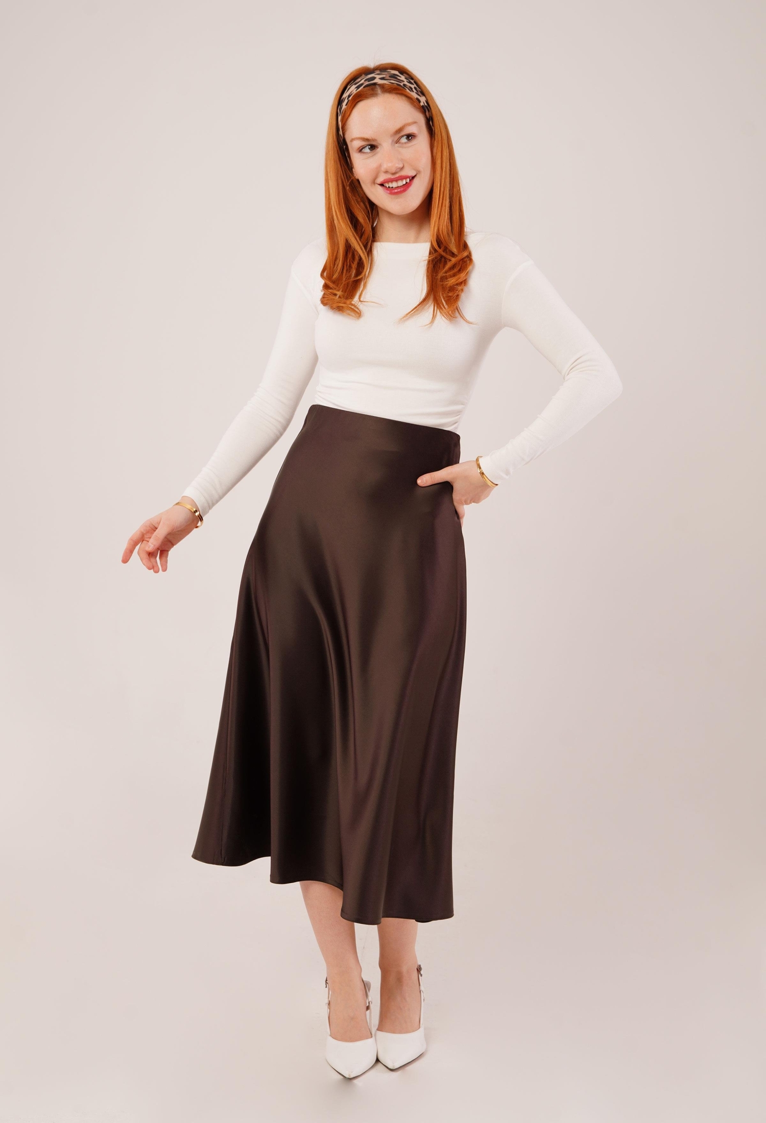 Bell Cut MidiWholesale Satin Skirt - Brand: Lustrin - Women & Kids, Baby Clothes Wholesale - TheBS Women