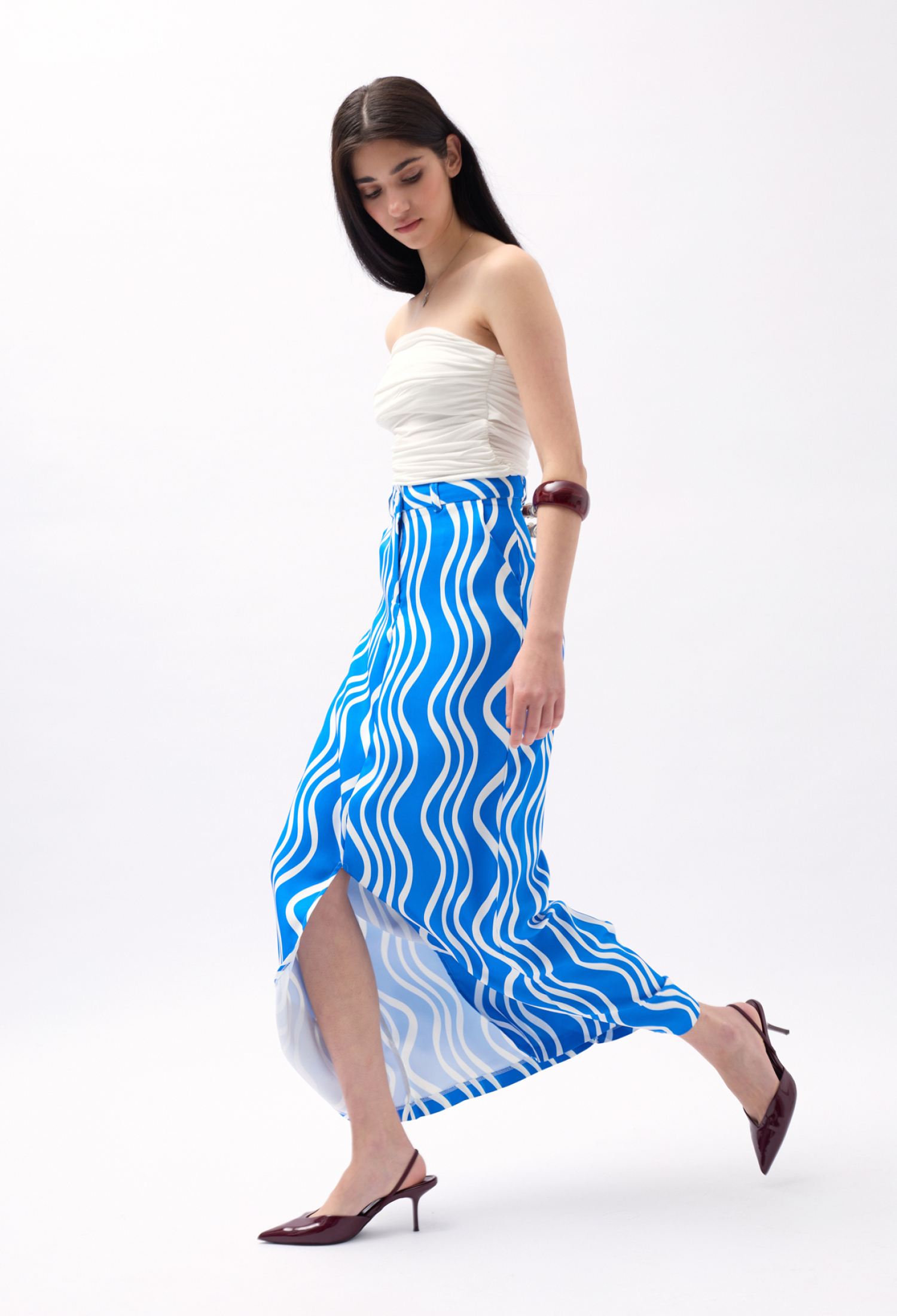 Printed Front Slit Skirt - Blue - Brand: Black Fashion - Women & Kids, Baby Clothes Wholesale - TheBS Women