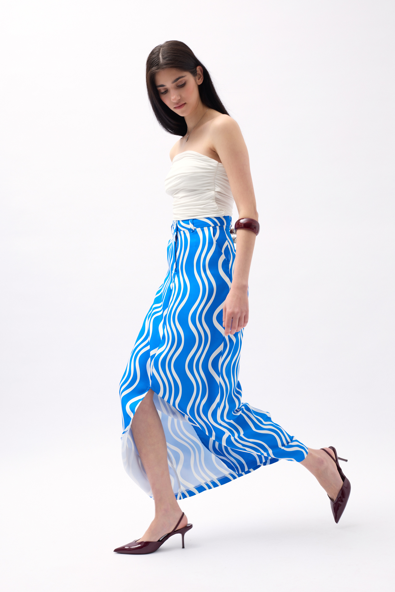 Printed Front Slit Skirt – Blue – Brand: Black Fashion – Women & Kids, Baby Clothes Wholesale – TheBS Women