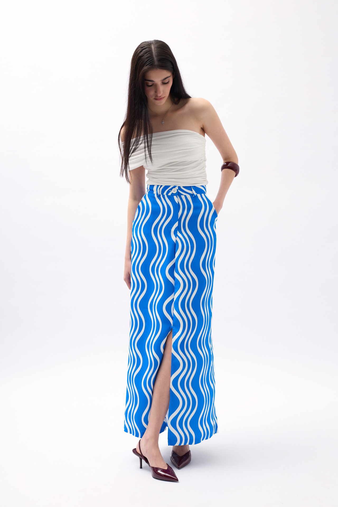 Printed Front Slit Skirt – Blue – Brand: Black Fashion – Women & Kids, Baby Clothes Wholesale – TheBS Women