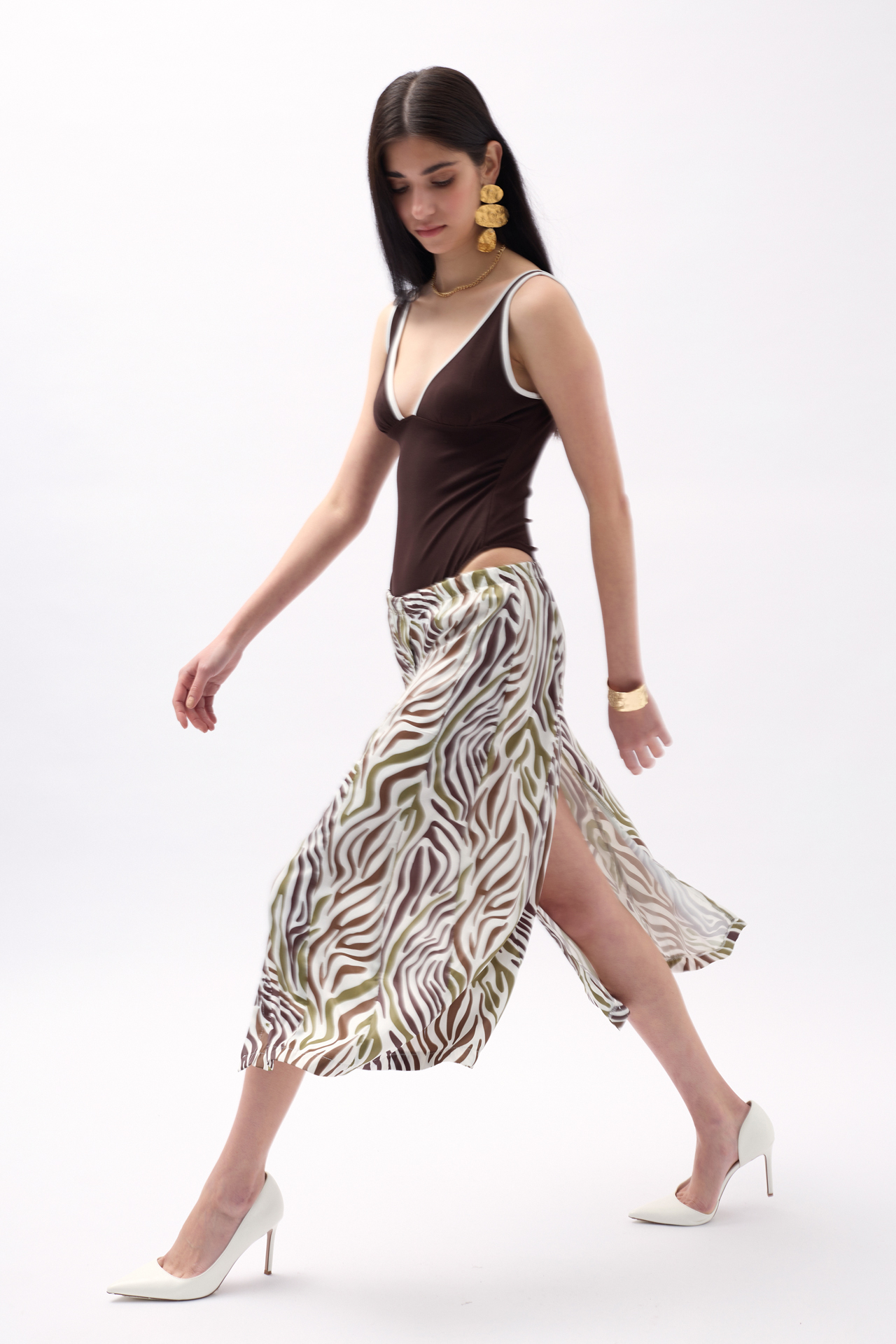Patterned Skirt With Side Slits - Green - Brand: Black Fashion - Women & Kids, Baby Clothes Wholesale - TheBS Women