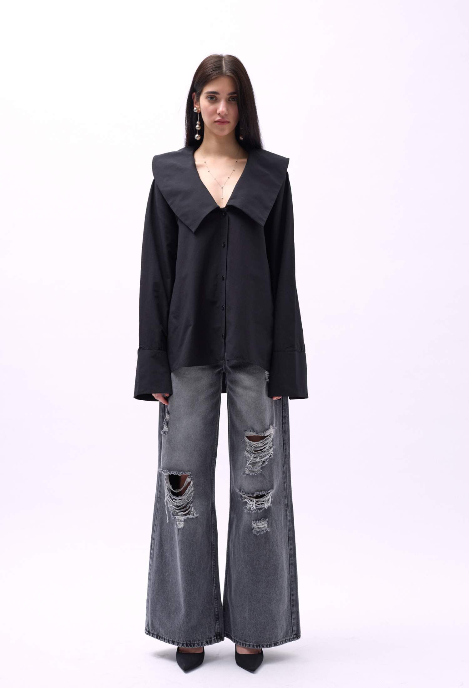 Wide Collar Ruffle Sleeve Shirt - Brand: Black Fashion - Women & Kids, Baby Clothes Wholesale - TheBS Women