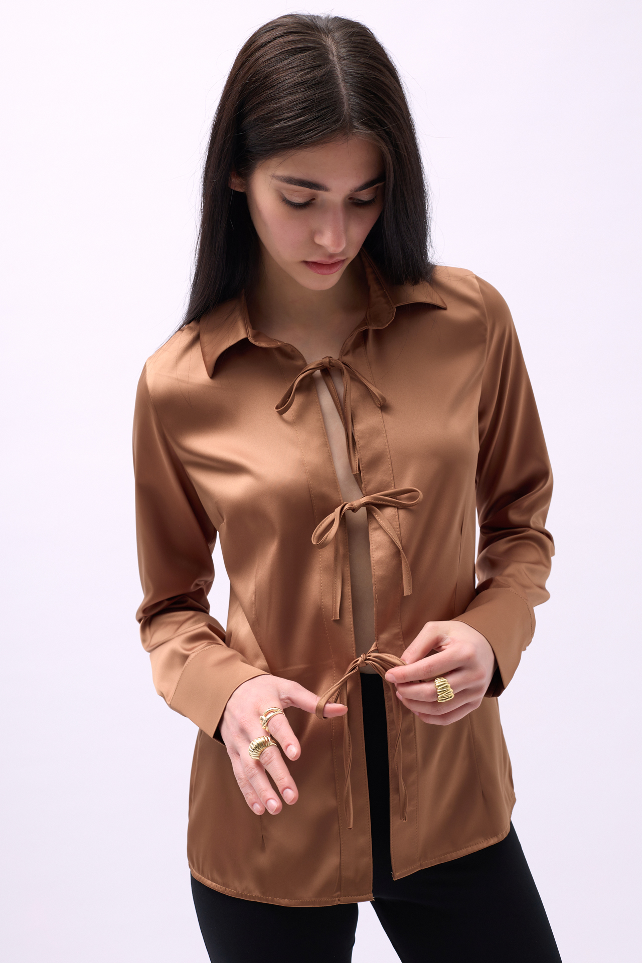 Tie Up Detail Satin Shirt – Dark – Brand: Black Fashion – Women & Kids, Baby Clothes Wholesale – TheBS Women