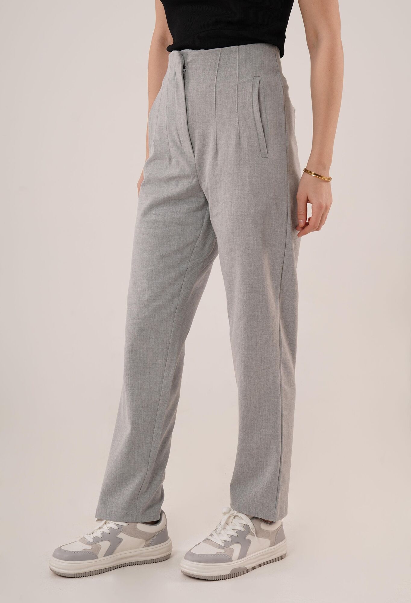 Double Collar Detailed Gray Pants - Brand: Lustrin - Women & Kids, Baby Clothes Wholesale - TheBS Women