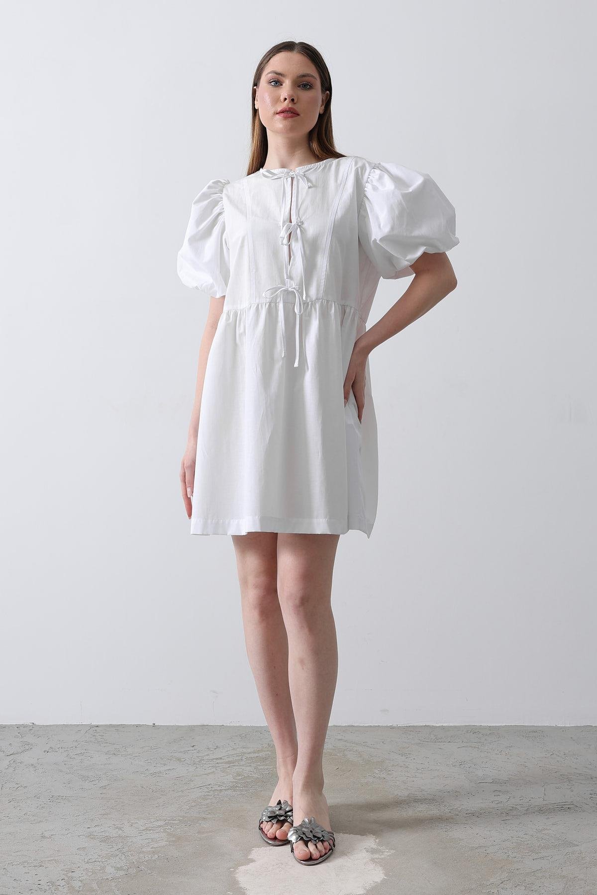 Balloon Sleeve Ribbon Detailed Dress - - Brand: Reyon - Women & Kids, Baby Clothes Wholesale - TheBS Women