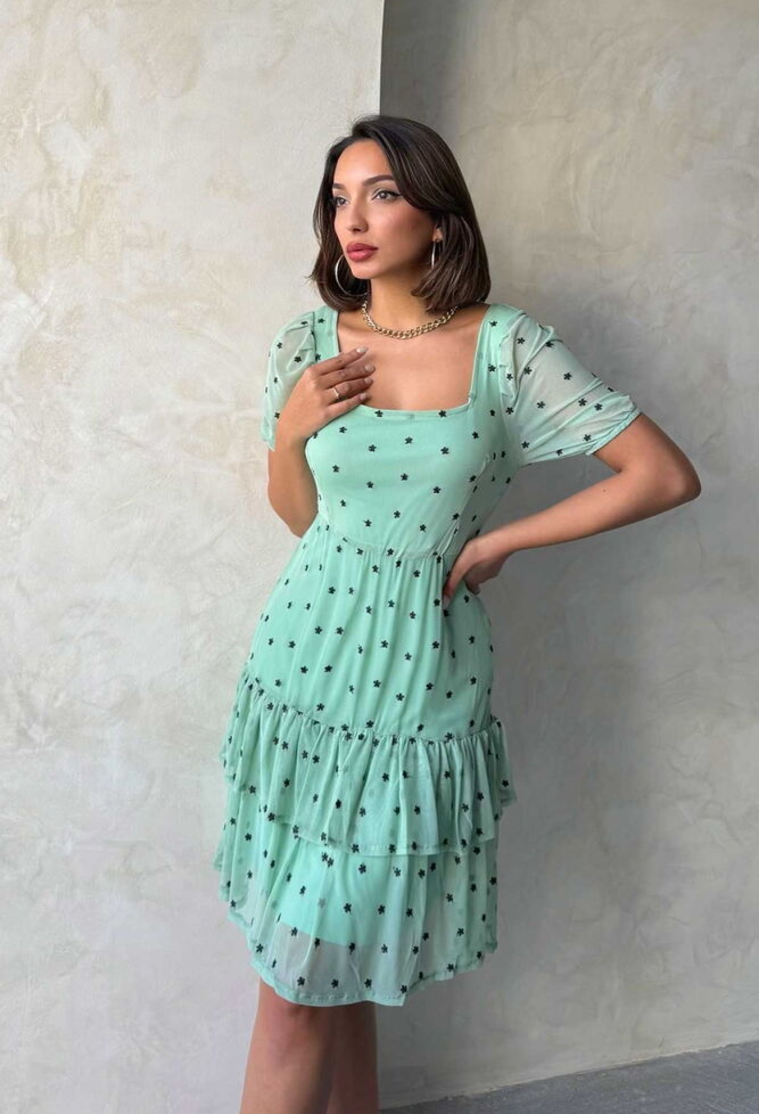 Çağla Kayak Collar Floral Wholesale Skirt Ruffle Short Sleeve Wholesale Dress - Brand: Topshow - Women & Kids, Baby Clothes Wholesale - TheBS Women