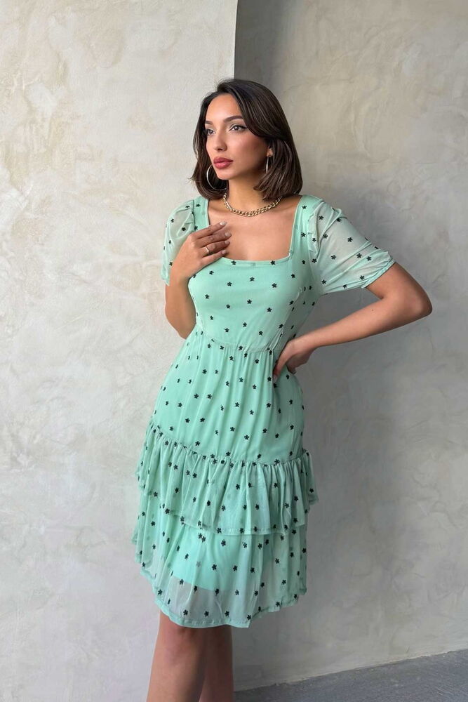 Çağla Kayak Collar Floral Wholesale Skirt Ruffle Short Sleeve Wholesale Dress - Brand: Topshow - Women & Kids, Baby Clothes Wholesale - TheBS Women