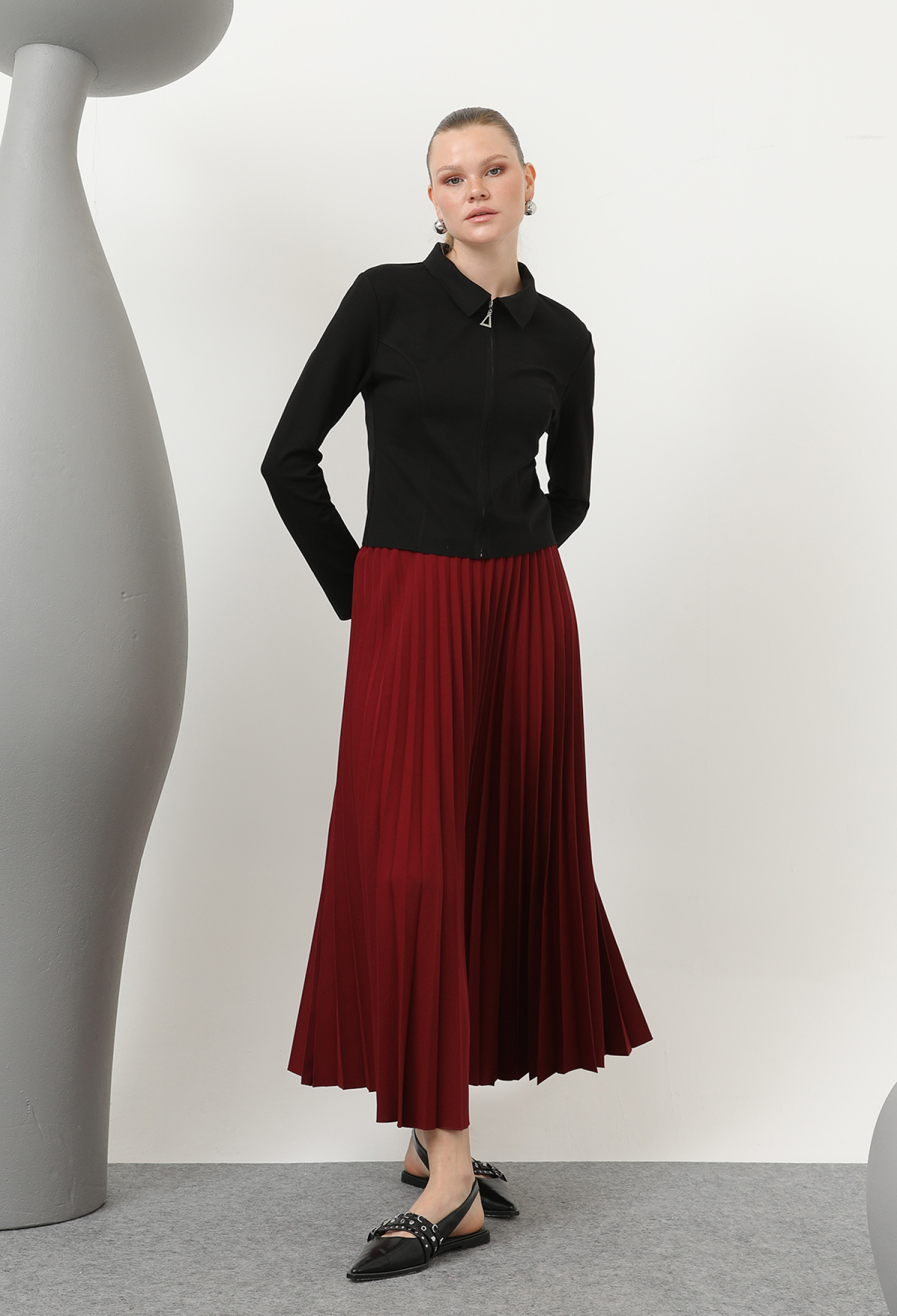 Pleated Skirt - Burgundy - Brand: Puane - Women & Kids, Baby Clothes Wholesale - TheBS Women