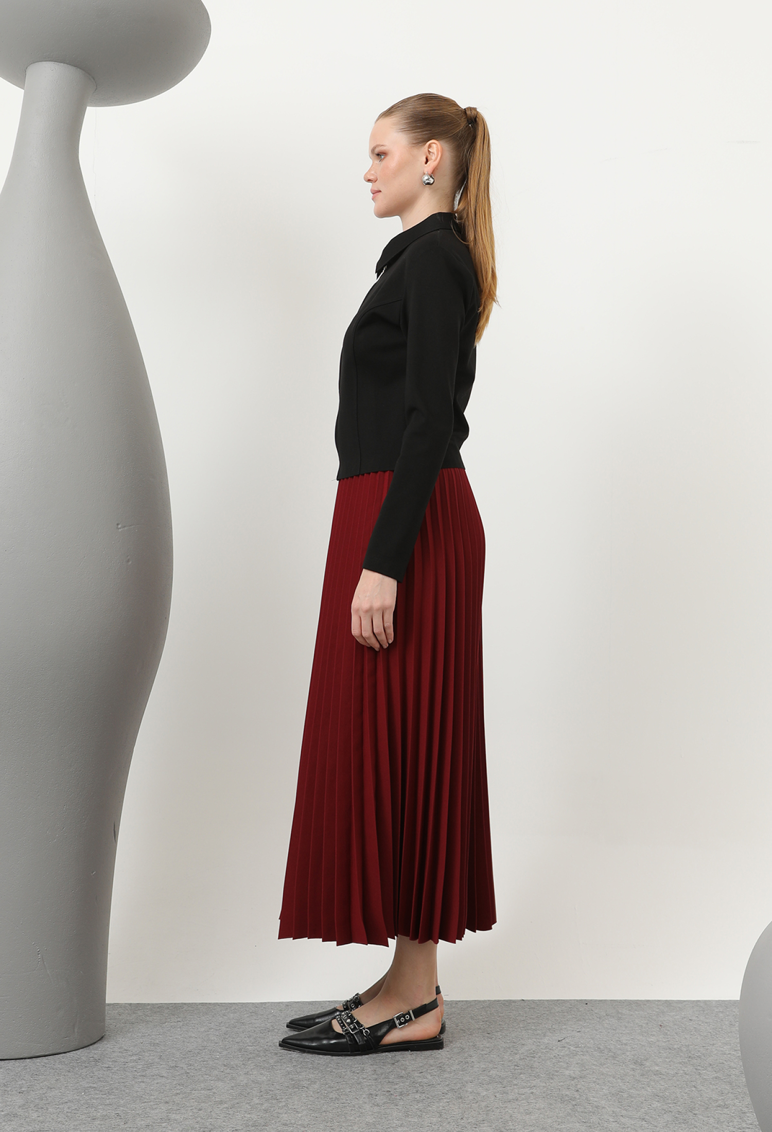 Pleated Skirt - Burgundy - Brand: Puane - Women & Kids, Baby Clothes Wholesale - TheBS Women