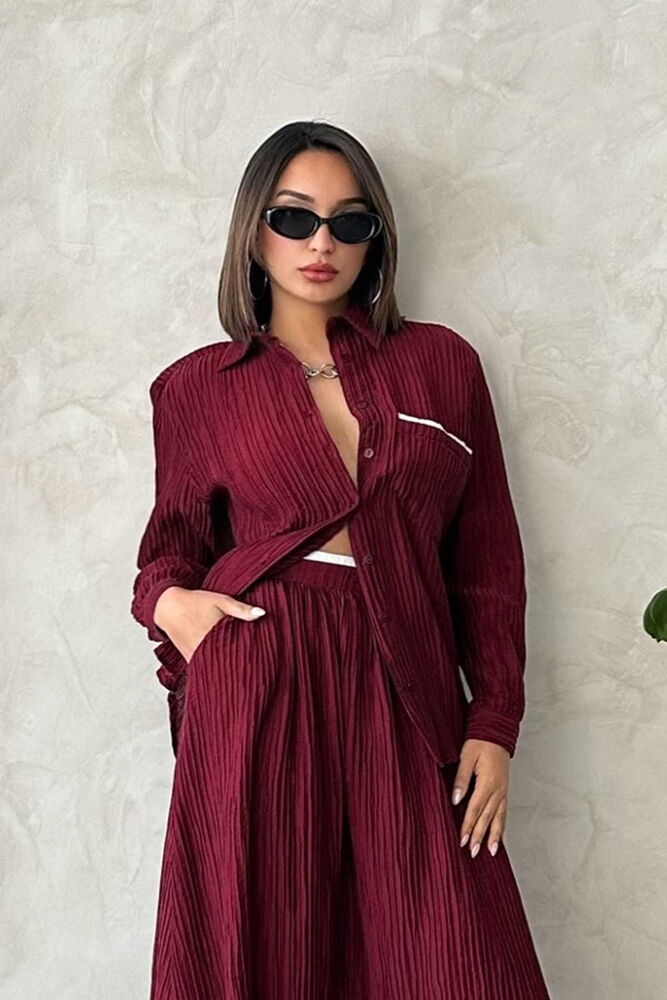 Back Bow Detailed Pleated Shirt - Burgundy - Brand: Topshow - Women & Kids, Baby Clothes Wholesale - TheBS Women