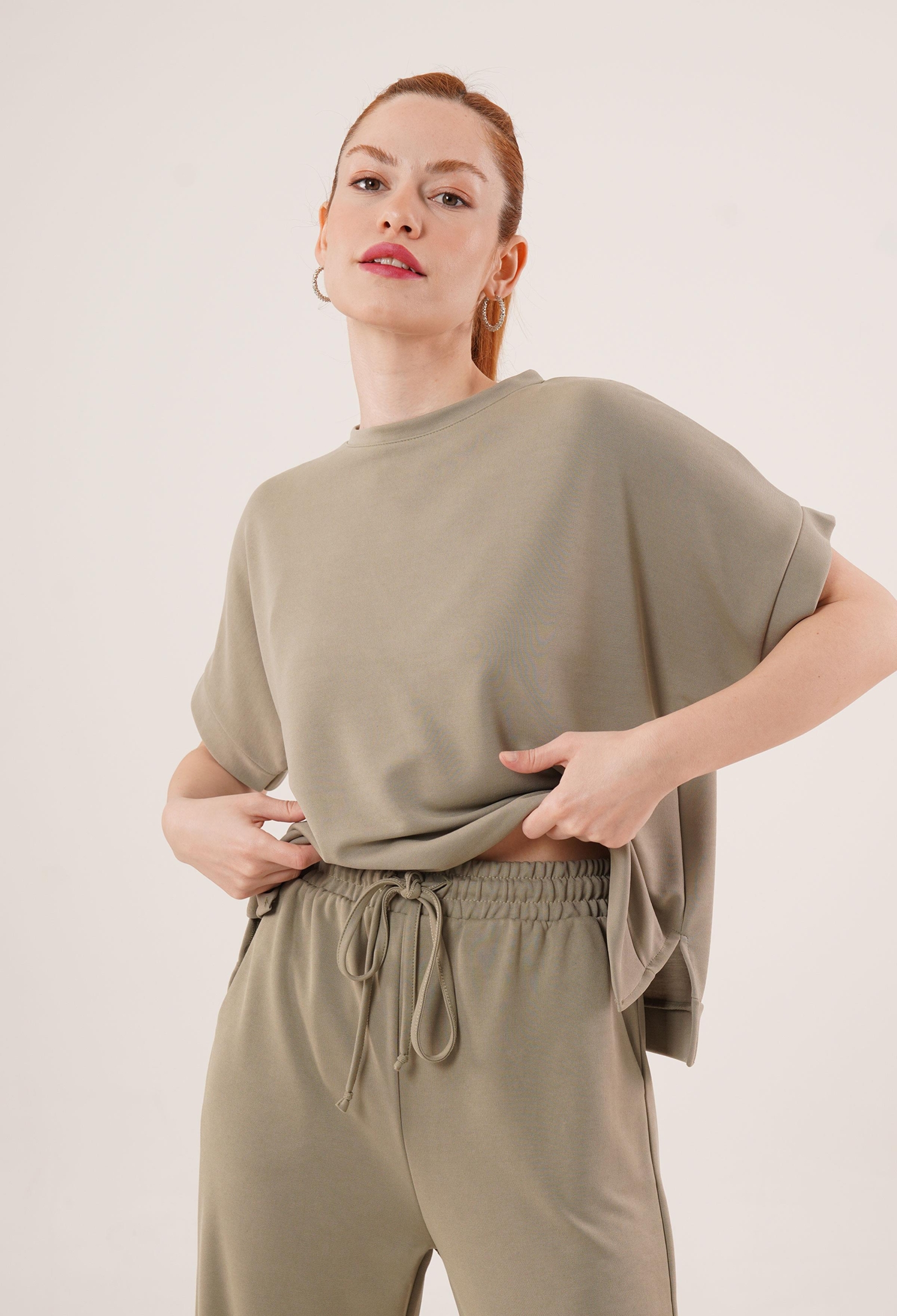 Modal Short Sleeve Top And Wide Leg Tracksuit Double Wholesale OilSuit - Brand: Lustrin - Women & Kids, Baby Clothes Wholesale - TheBS Women