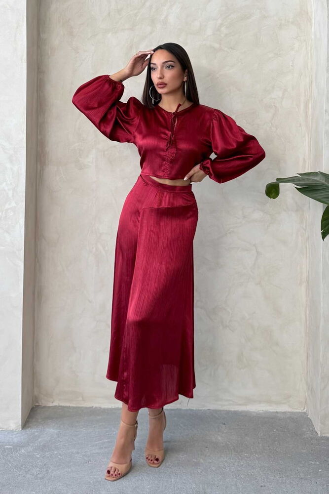 Satin Skirt With Lace - Burgundy - Brand: Topshow - Women & Kids, Baby Clothes Wholesale - TheBS Women