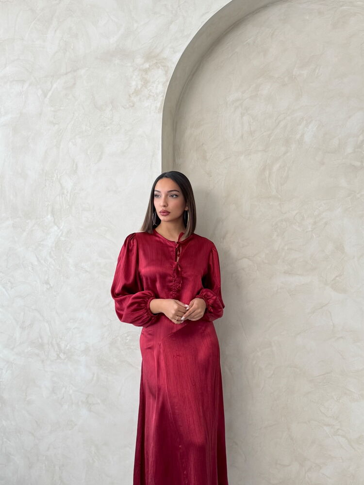 Lace Satin Front Tie Blouse - Burgundy - Brand: Topshow - Women & Kids, Baby Clothes Wholesale - TheBS Women