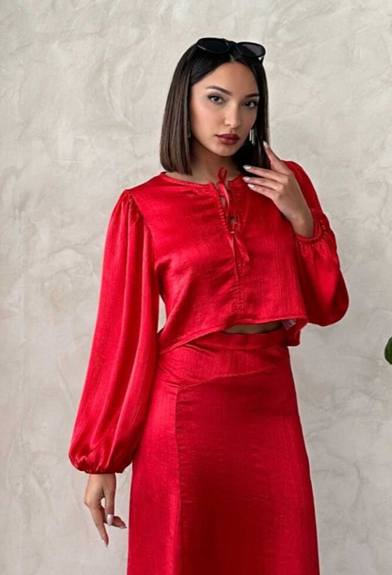 Lace Satin Front Tie Blouse - Brand: Topshow - Women & Kids, Baby Clothes Wholesale - TheBS Women