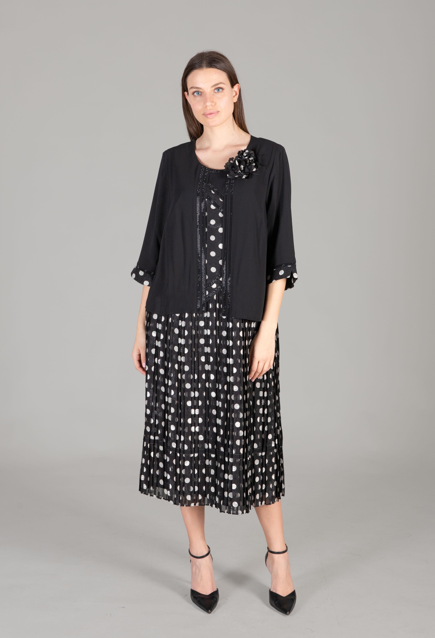 Round Neck Silvery Polka Dot Chiffon Dress - Brand: GUMANIZE - Women & Kids, Baby Clothes Wholesale - TheBS Women