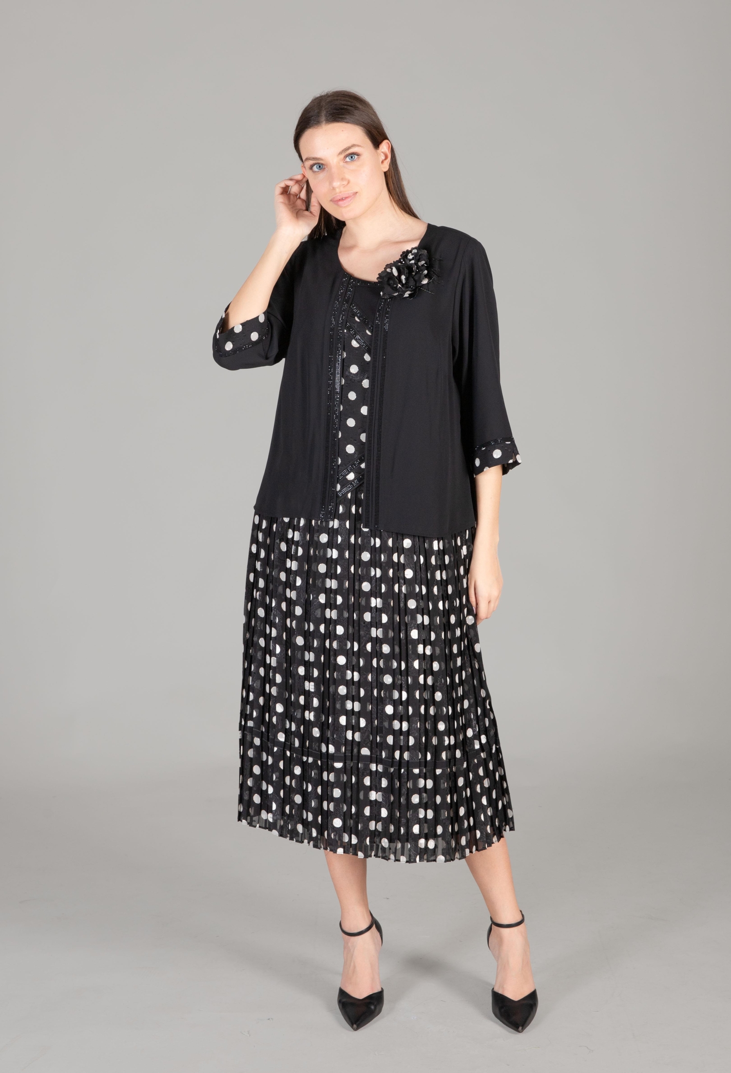 Round Neck Silvery Polka Dot Chiffon Dress - Brand: GUMANIZE - Women & Kids, Baby Clothes Wholesale - TheBS Women