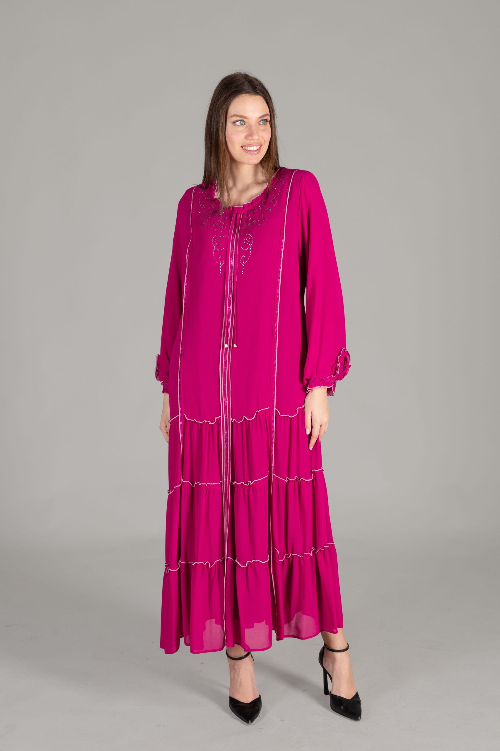 Ruffle Neck Chiffon Dress – Brand: GUMANIZE – Women & Kids, Baby Clothes Wholesale – TheBS Women