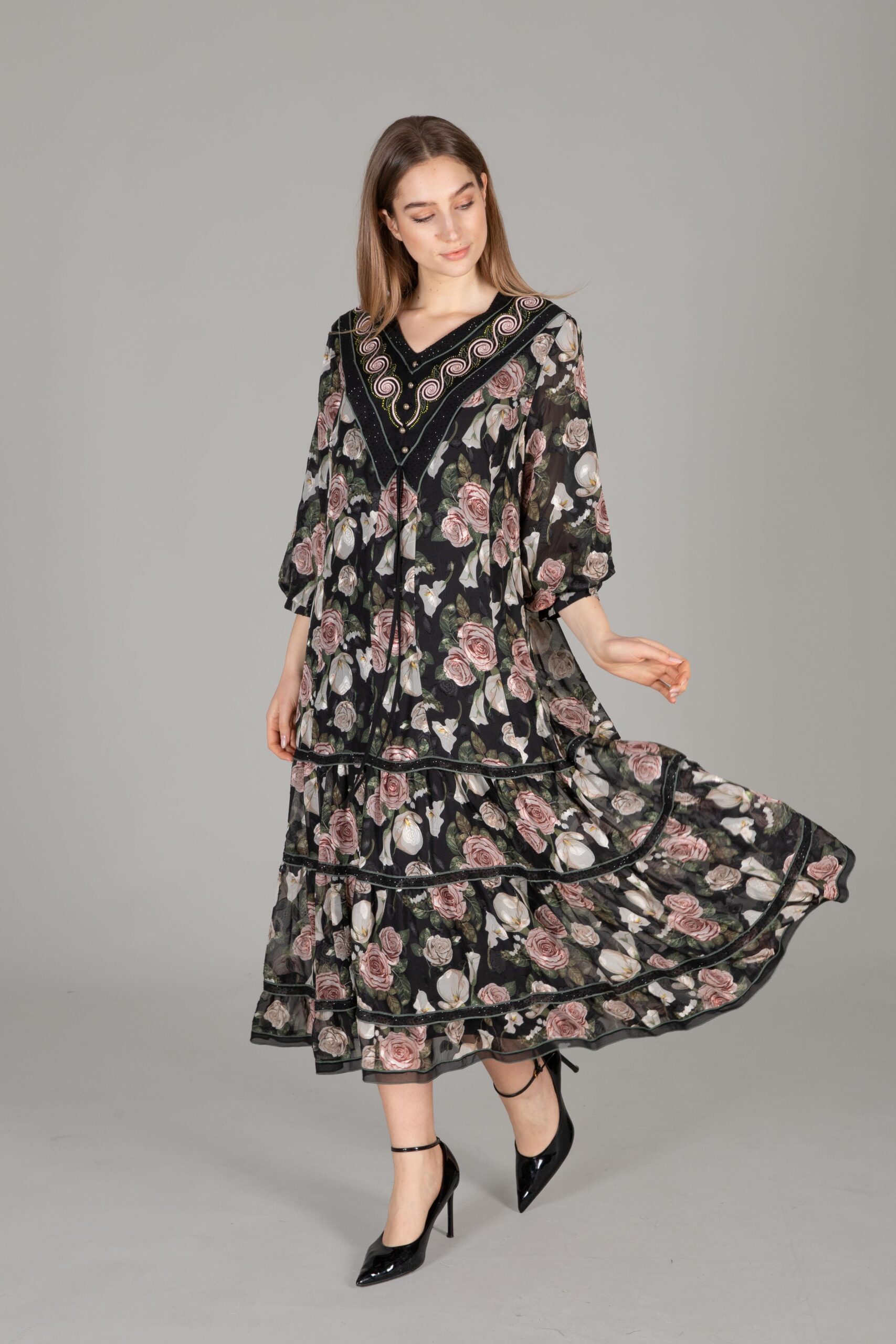 Round Neck Embroidered Chiffon Dress – Brand: GUMANIZE – Women & Kids, Baby Clothes Wholesale – TheBS Women