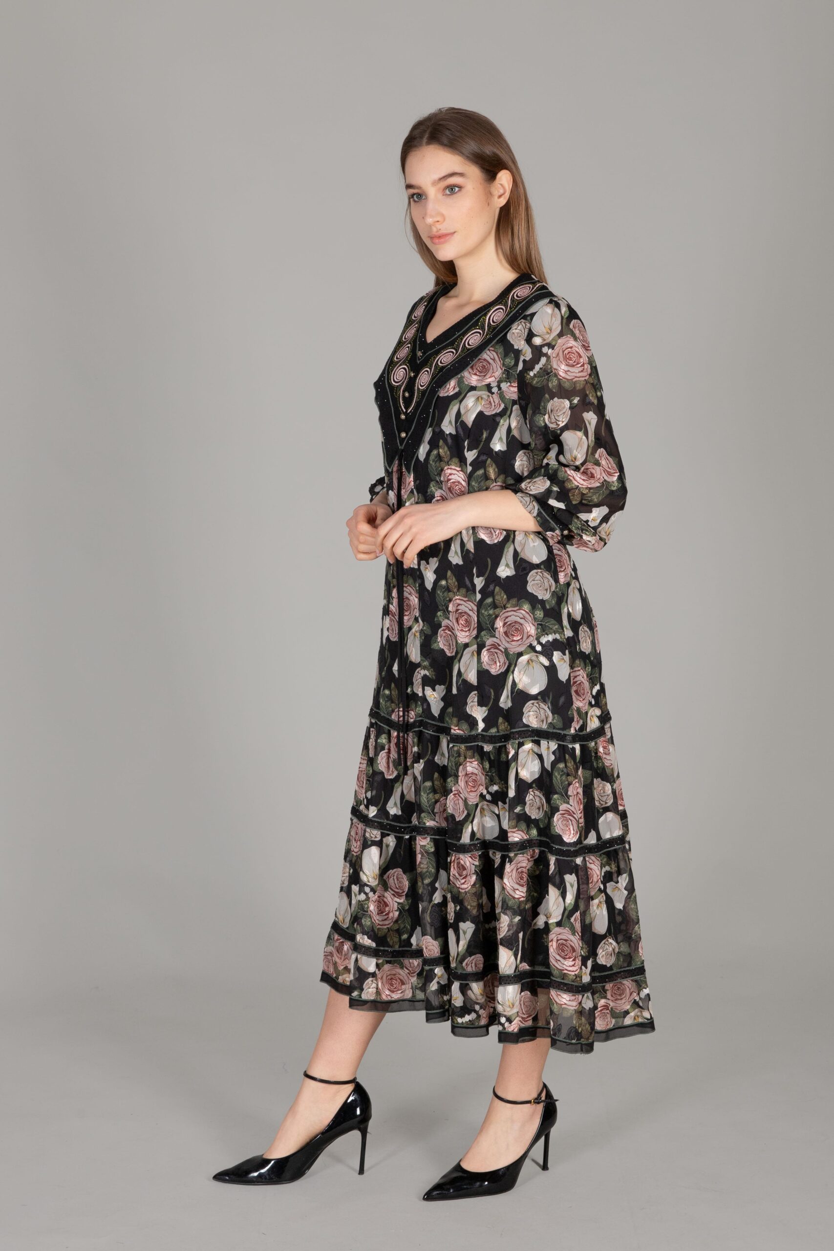 Round Neck Embroidered Chiffon Dress – Brand: GUMANIZE – Women & Kids, Baby Clothes Wholesale – TheBS Women