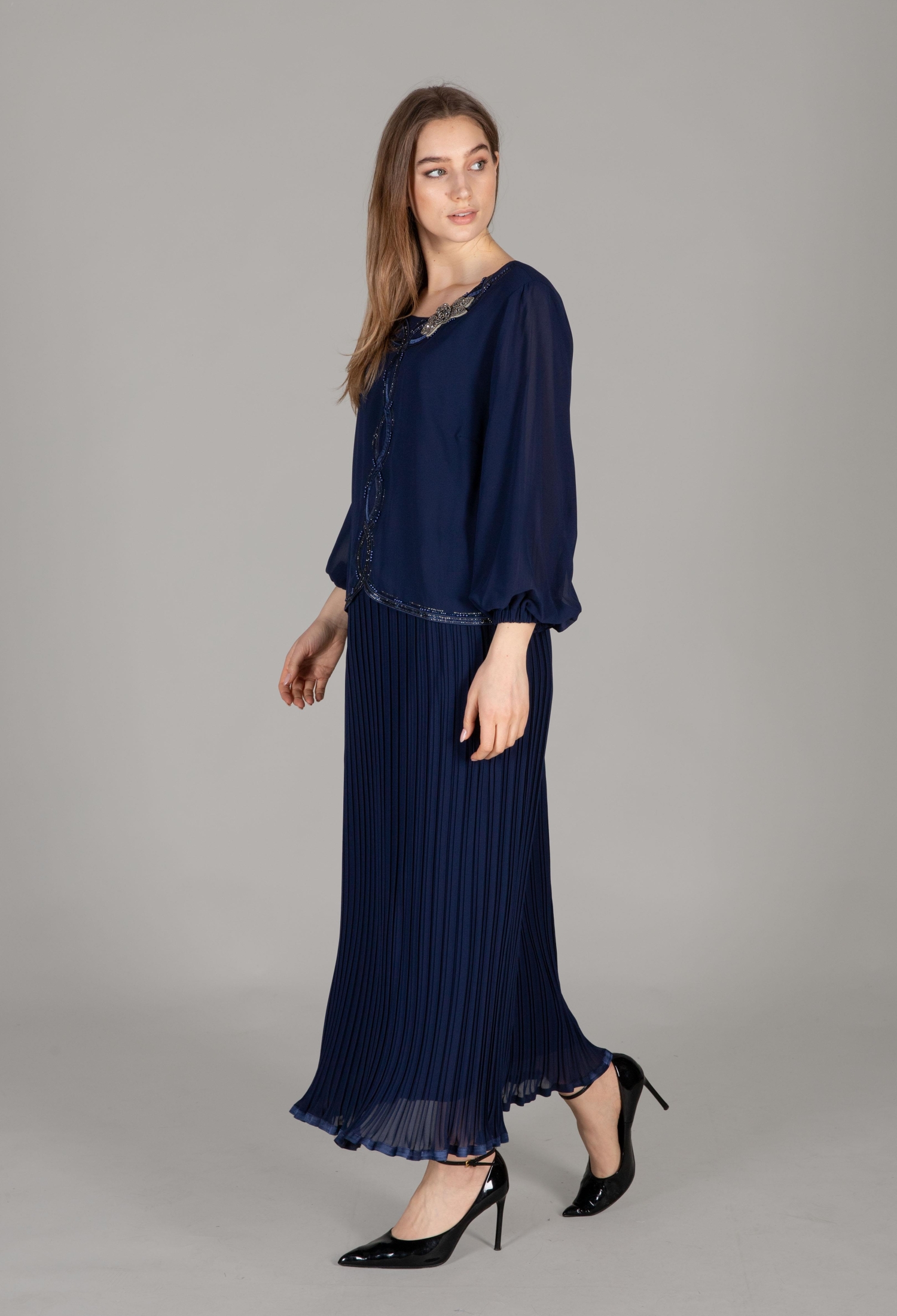 Round Neck Embroidered Chiffon Dress - Brand: GUMANIZE - Women & Kids, Baby Clothes Wholesale - TheBS Women