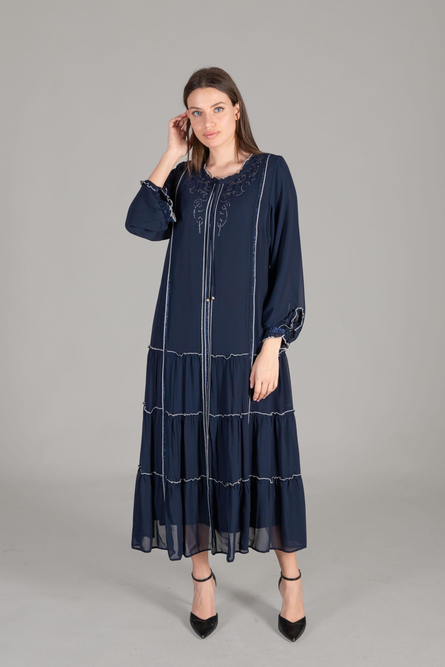 Ruffle Neck Chiffon Dress - Brand: GUMANIZE - Women & Kids, Baby Clothes Wholesale - TheBS Women