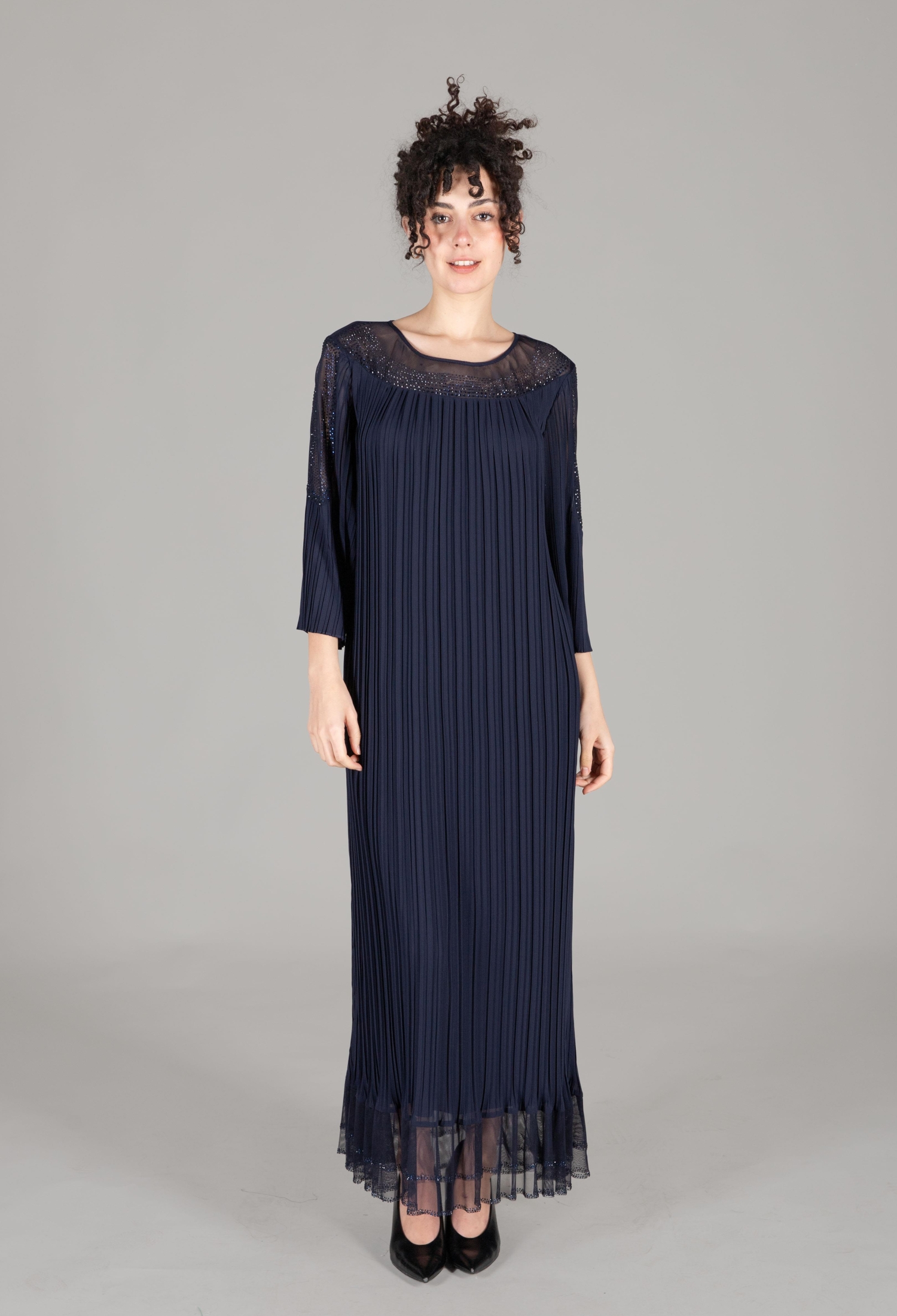 Oval Collar Stone Pleated Dress - Brand: GUMANIZE - Women & Kids, Baby Clothes Wholesale - TheBS Women