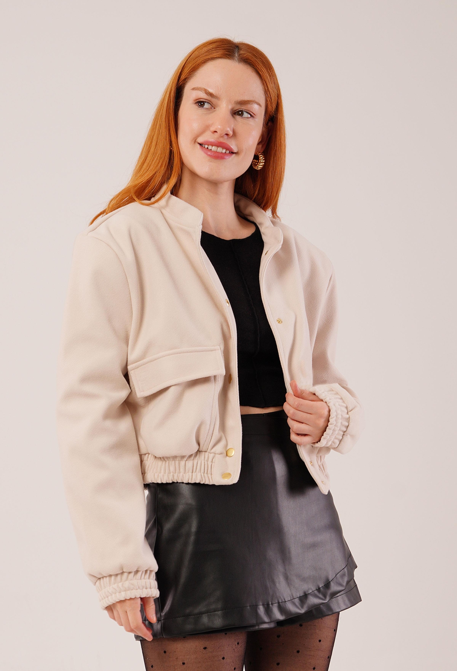 Gold Buttoned Cashmere WholesaleBomber Jacket - Brand: Lustrin - Women & Kids, Baby Clothes Wholesale - TheBS Women