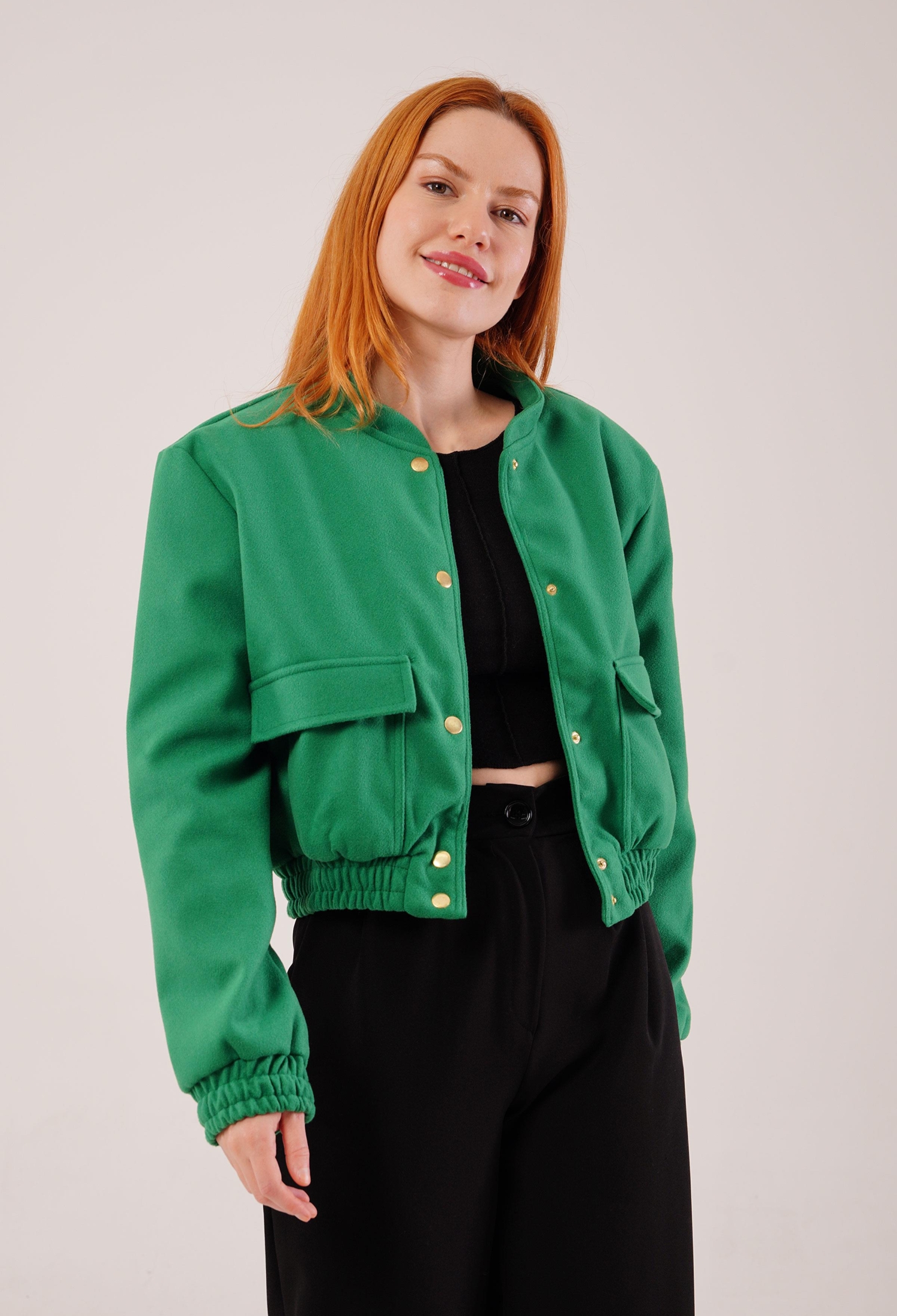 Gold Buttoned Cashmere WholesaleBomber Jacket - Brand: Lustrin - Women & Kids, Baby Clothes Wholesale - TheBS Women