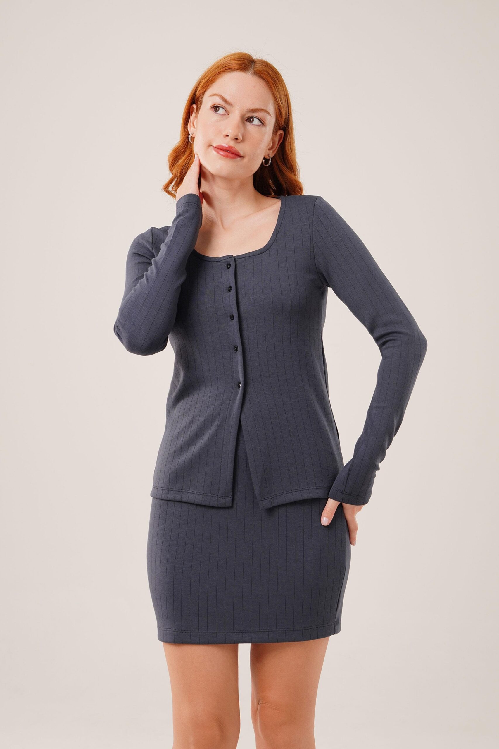 Striped Skirt Buttoned Blouse WholesaleSuit - Brand: Lustrin - Women & Kids, Baby Clothes Wholesale - TheBS Women