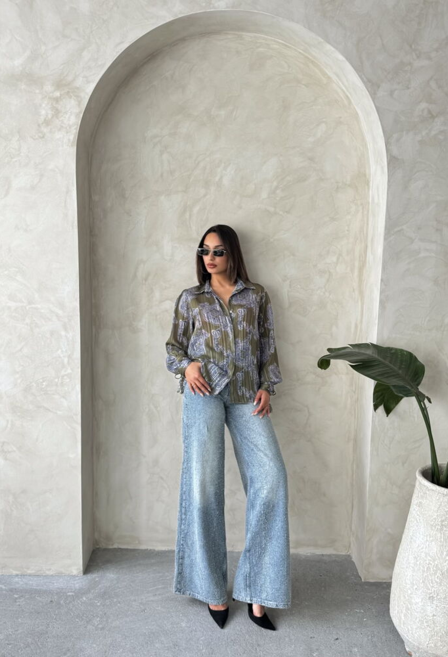 Shawl Pattern Satin Shirt - Khaki - Brand: Topshow - Women & Kids, Baby Clothes Wholesale - TheBS Women