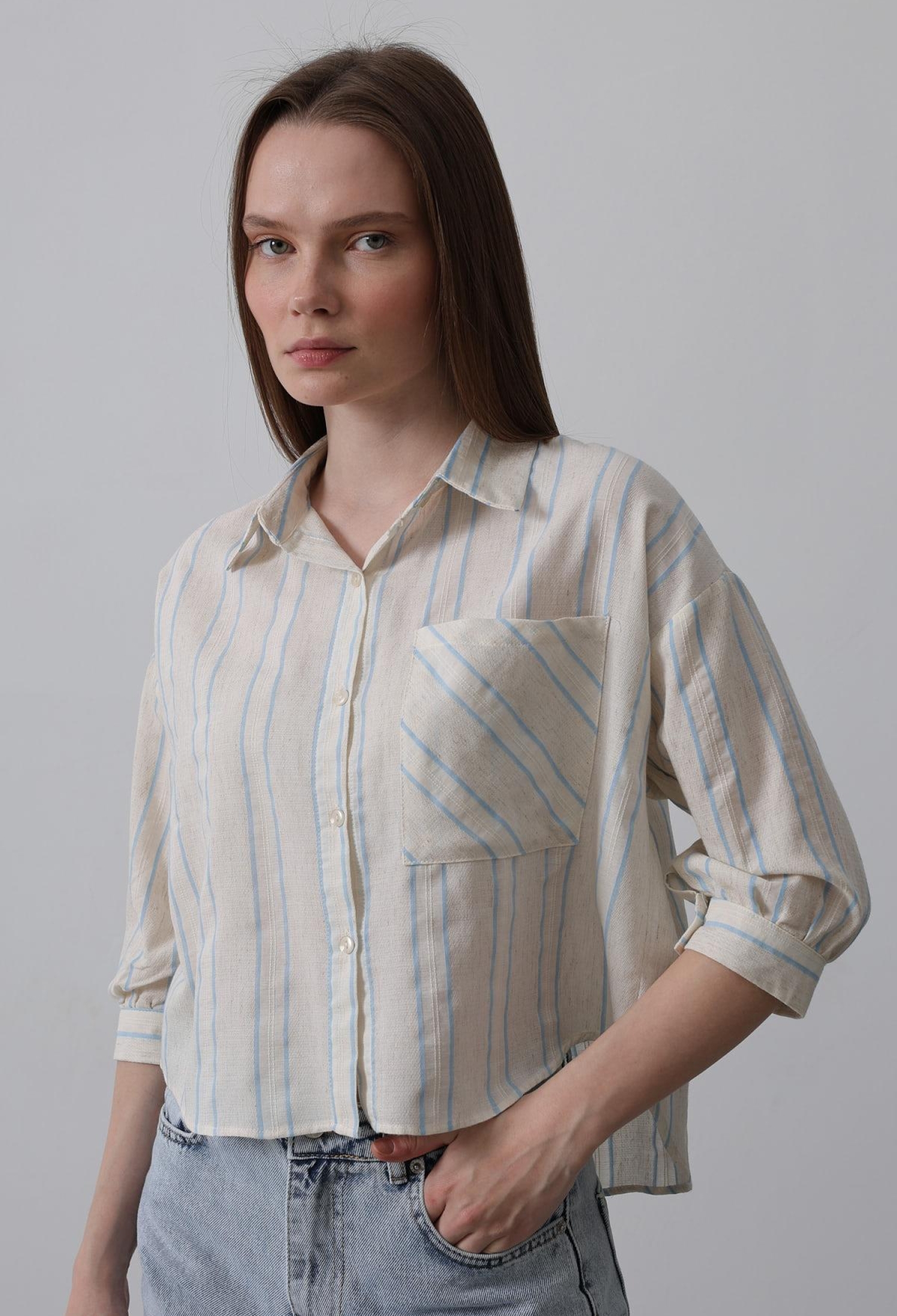 Striped Short Shirt - - Beige - Brand: Reyon - Women & Kids, Baby Clothes Wholesale - TheBS Women