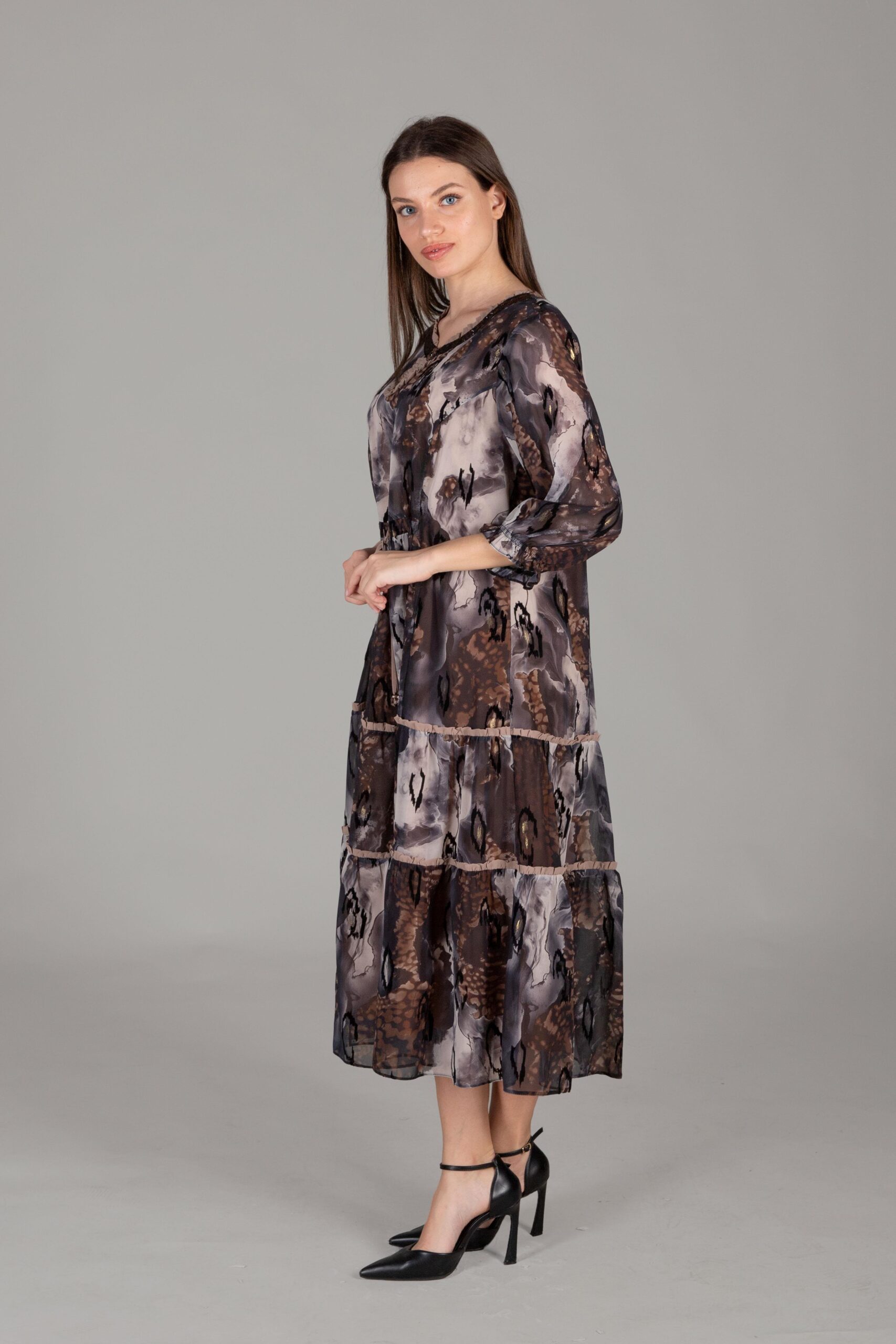 Round Neck Ruffle Burning Velvet Dress – Multicolor – Brand: GUMANIZE – Women & Kids, Baby Clothes Wholesale – TheBS Women