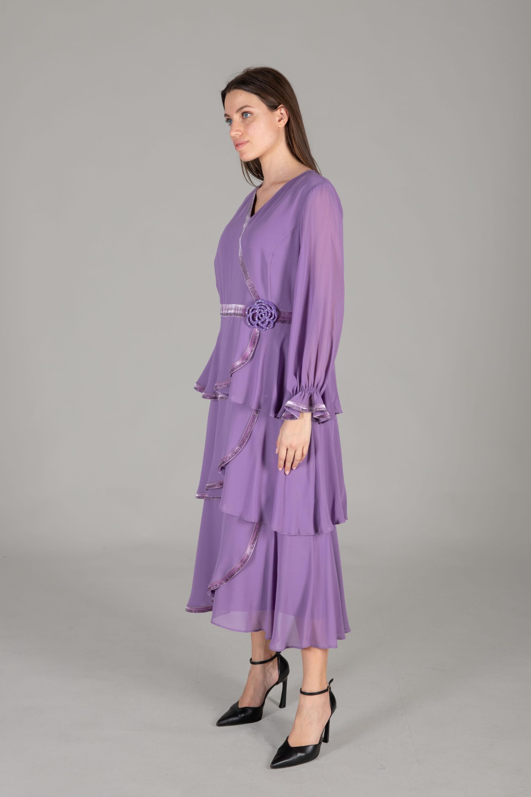 V Neck Multi Chiffon Dress - Dark - Brand: GUMANIZE - Women & Kids, Baby Clothes Wholesale - TheBS Women V Neck Multi Chiffon Dress - Dark - Brand: GUMANIZE - Women & Kids, Baby Clothes Wholesale - TheBS Women