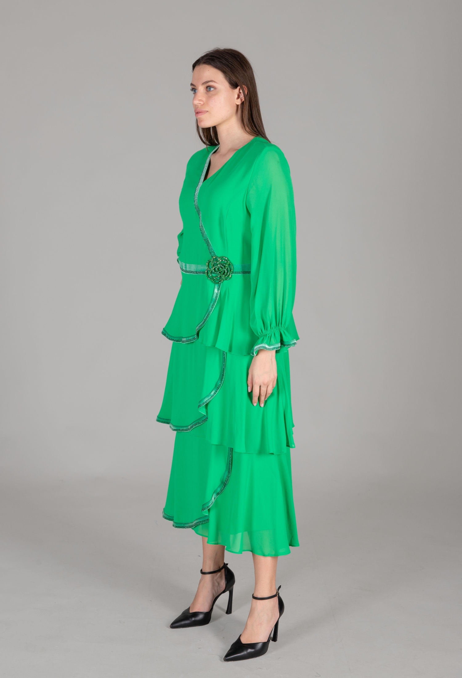 V Neck Multi Chiffon Dress - Brand: GUMANIZE - Women & Kids, Baby Clothes Wholesale - TheBS Women