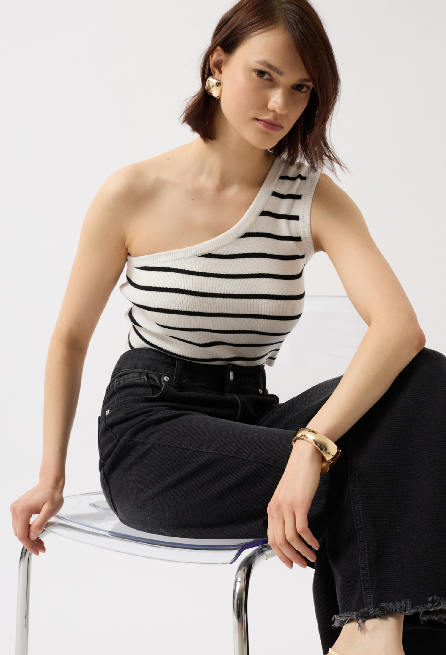 One Shoulder Striped Crop -- Black - Brand: Black Fashion - Women & Kids, Baby Clothes Wholesale - TheBS Women