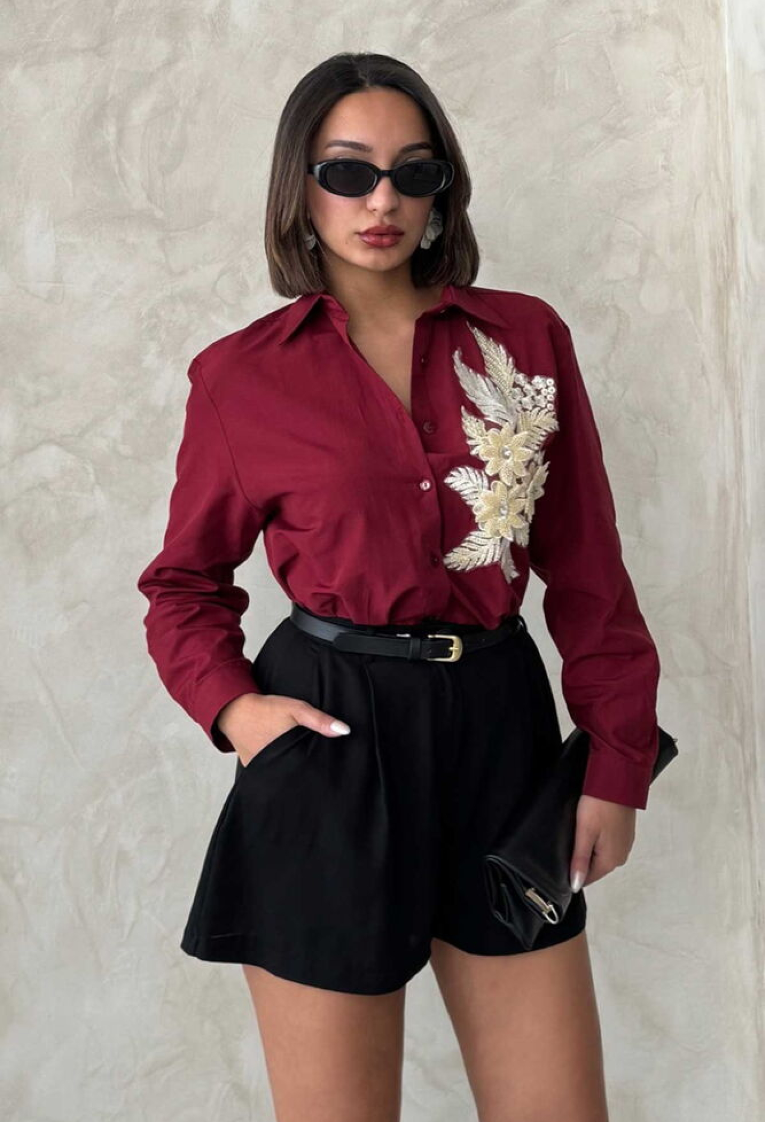Floral Detailed Shirt - Burgundy - Brand: Topshow - Women & Kids, Baby Clothes Wholesale - TheBS Women