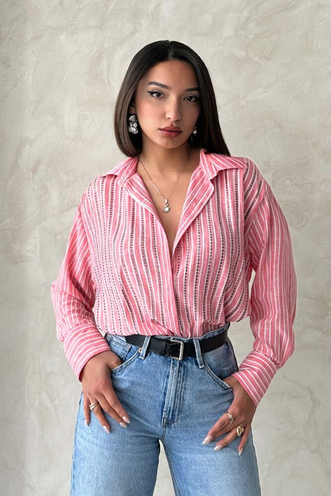 Striped Linen Shirt With Stones - Brand: Topshow - Women & Kids, Baby Clothes Wholesale - TheBS Women