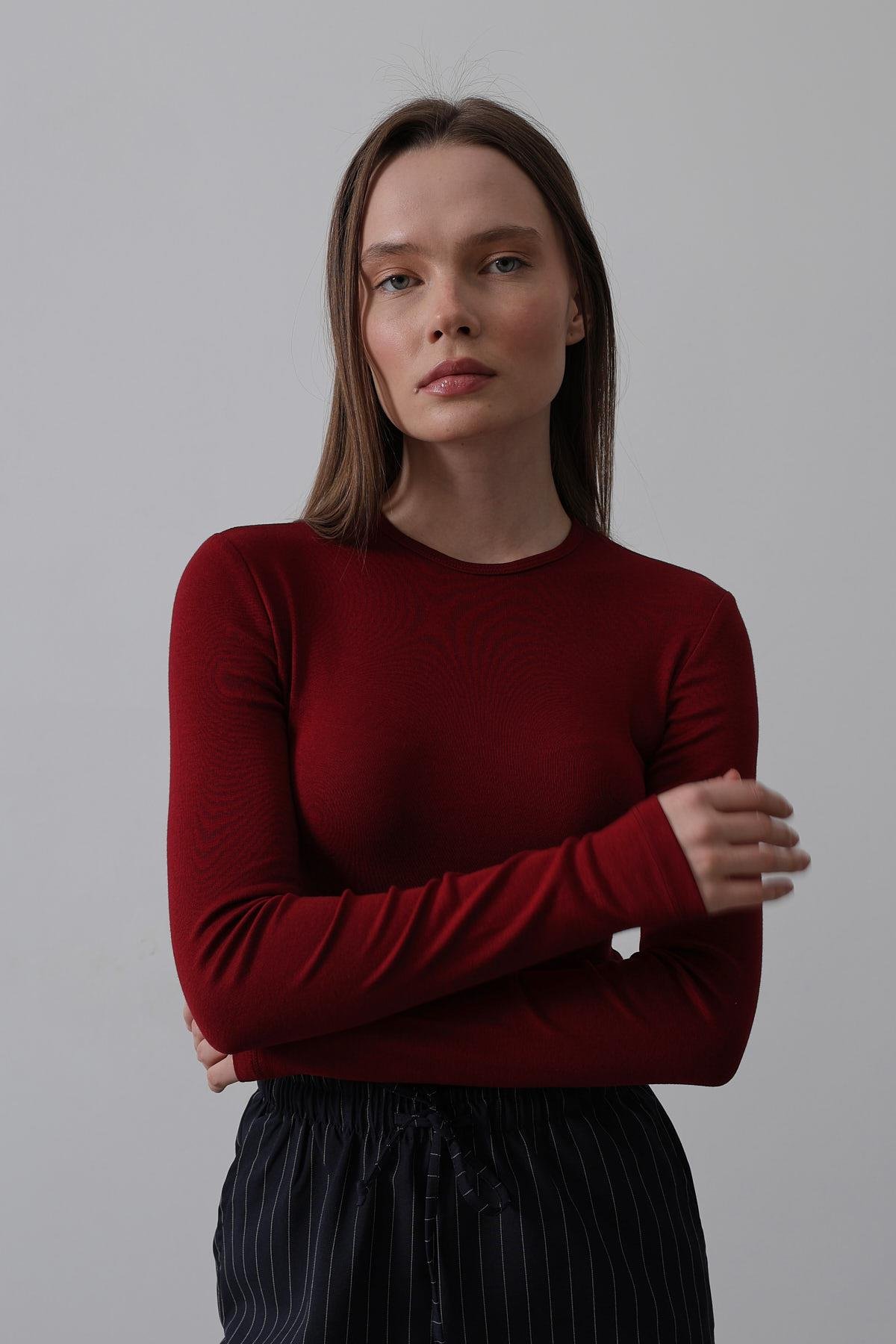 Long Sleeve Crop Top - Burgundy - Brand: Reyon - Women & Kids, Baby Clothes Wholesale - TheBS Women
