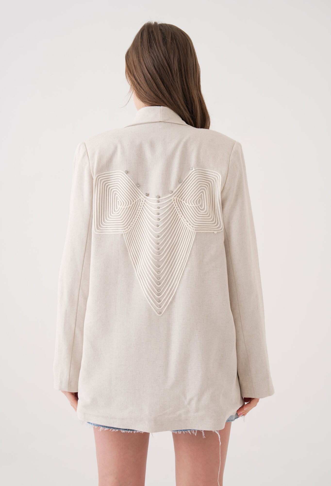 Natur Back Lace Accessory And Stone Detailed Linen Jacket 29075 - Brand: First Angels - Women & Kids, Baby Clothes Wholesale - TheBS Women