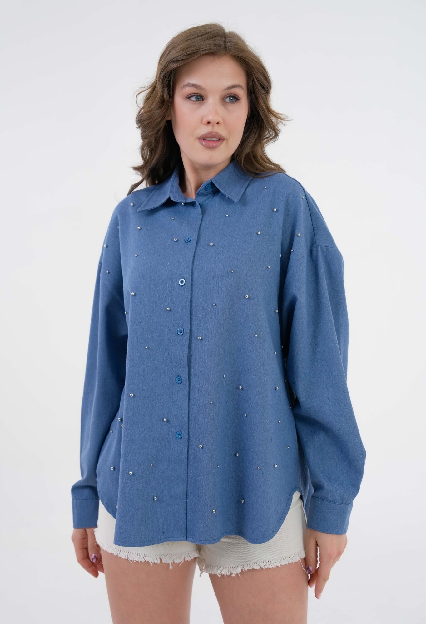 Pearl Stone Detailed Denim Shirt 29069 - Brand: First Angels - Women & Kids, Baby Clothes Wholesale - TheBS Women