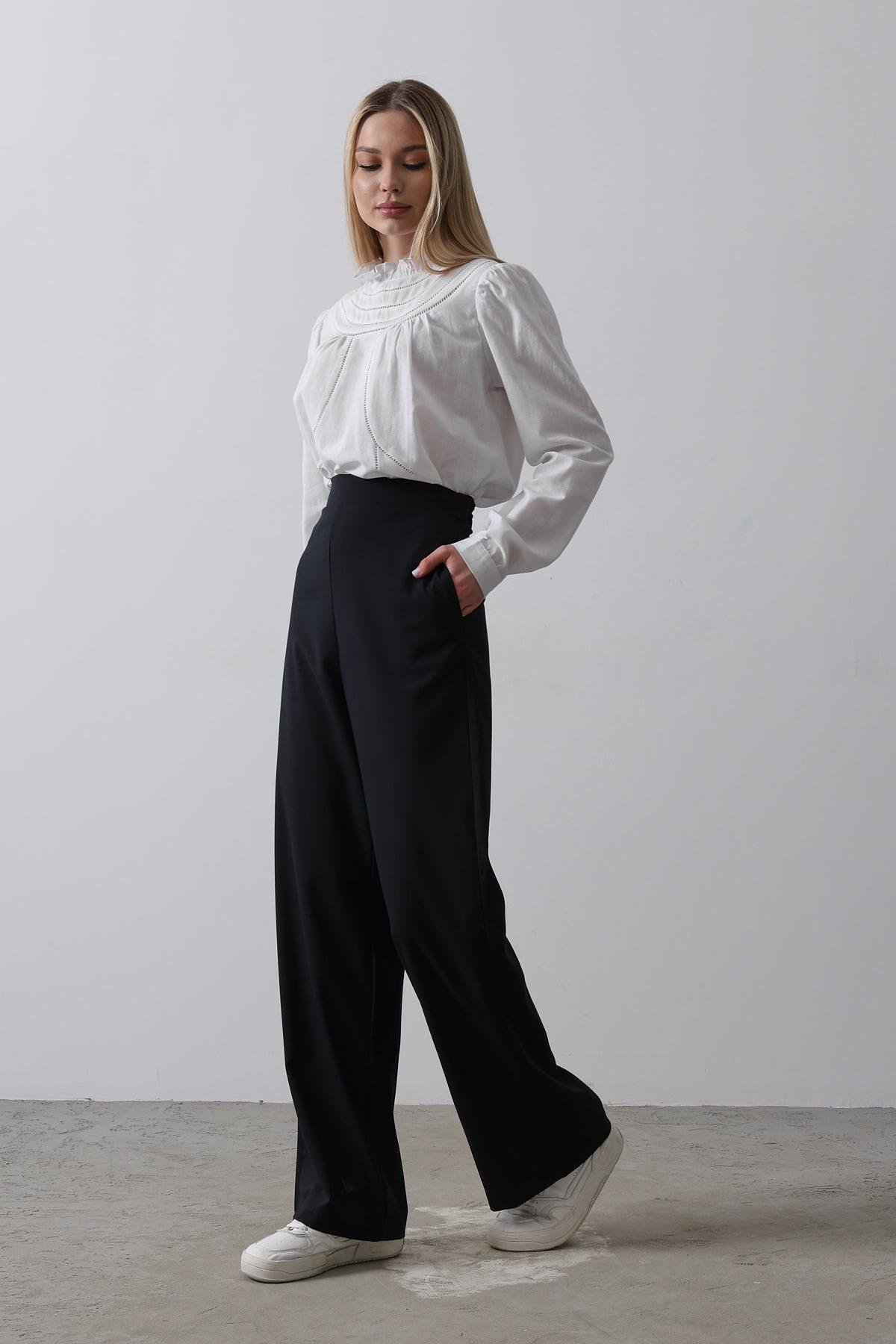 Half-Elastic Waist Palazzo Pants - Navy - Brand: Reyon - Women & Kids, Baby Clothes Wholesale - TheBS Women