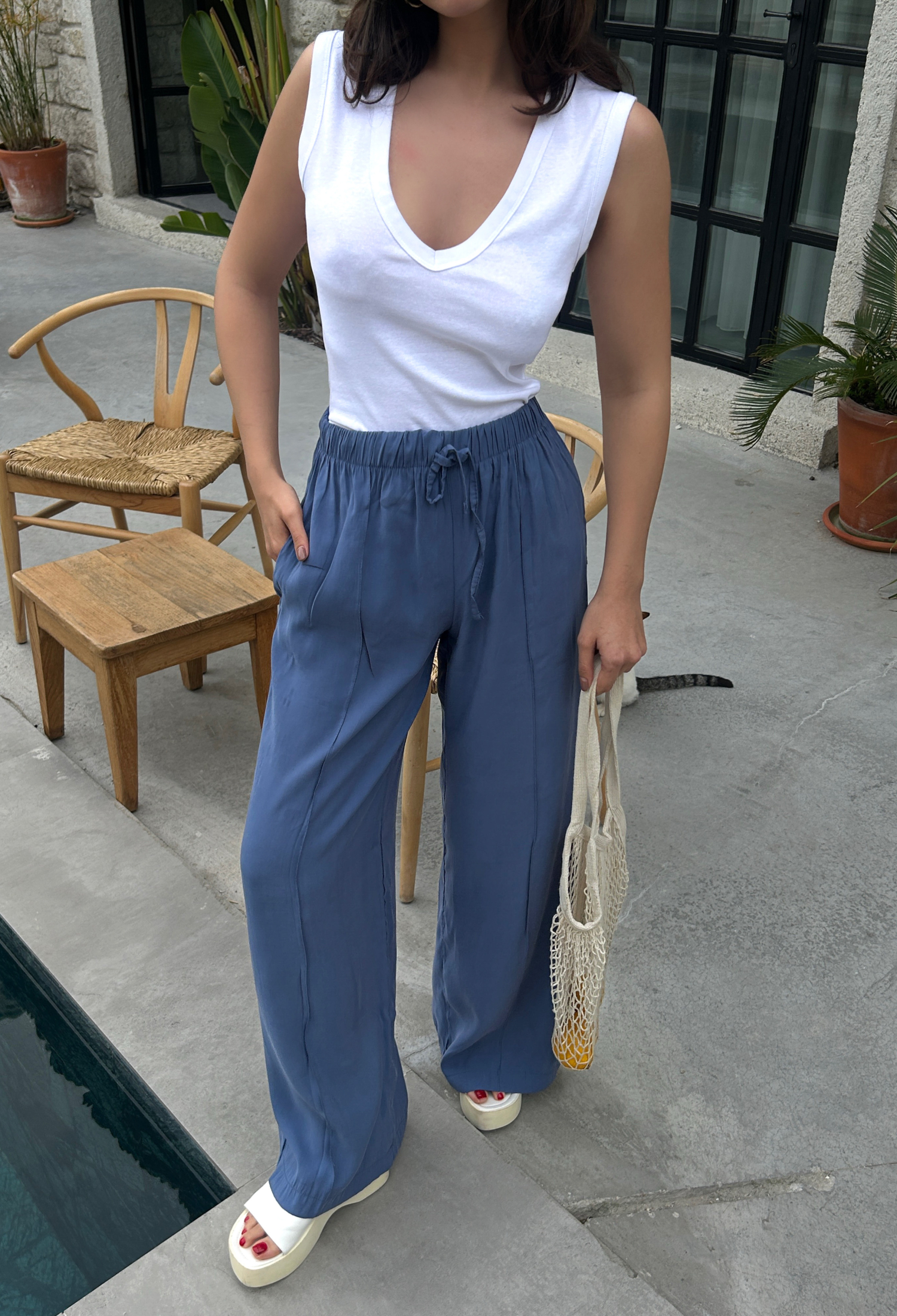 100% Modal Waist Elastic Front Seam Detailed Wide Cut Pants 29109 - Brand: First Angels - Women & Kids, Baby Clothes Wholesale - TheBS Women