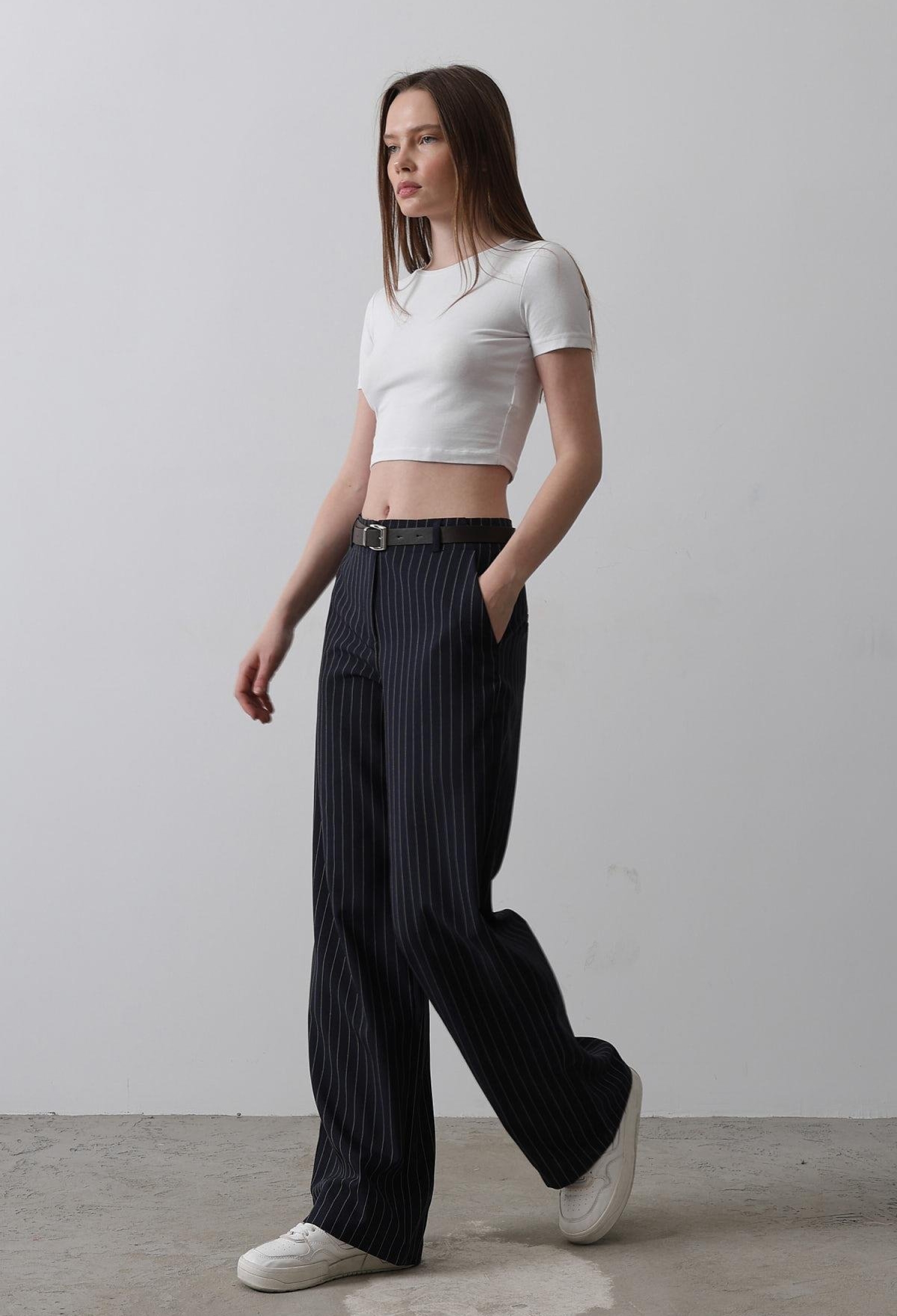 Palazzo Pants With Belt - Navy-white - Brand: Reyon - Women & Kids, Baby Clothes Wholesale - TheBS Women