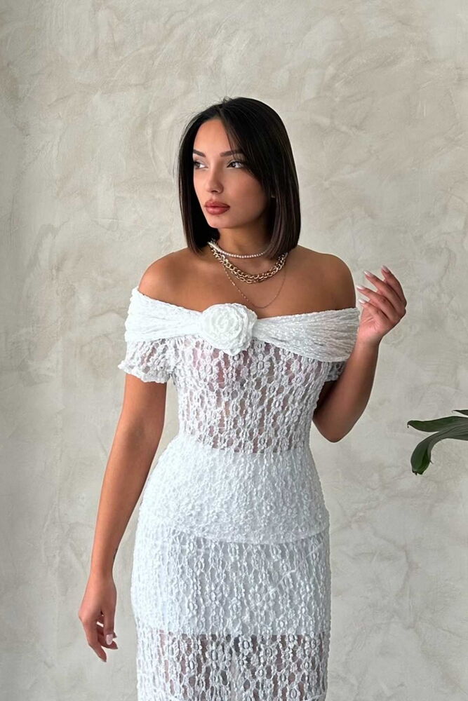 Rose Detailed Lace Wholesale Evening Dress Blouse-