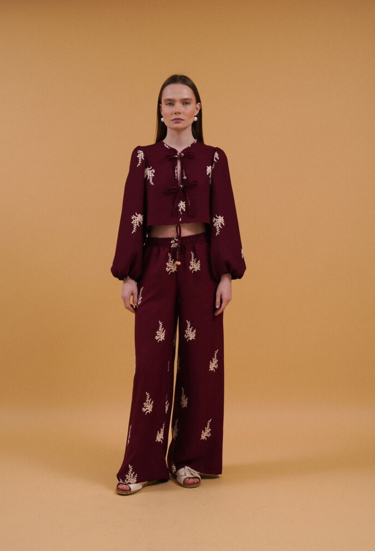 Embroidered Blouse With Front Closure - Burgundy - Brand: Topshow - Women & Kids, Baby Clothes Wholesale - TheBS Women