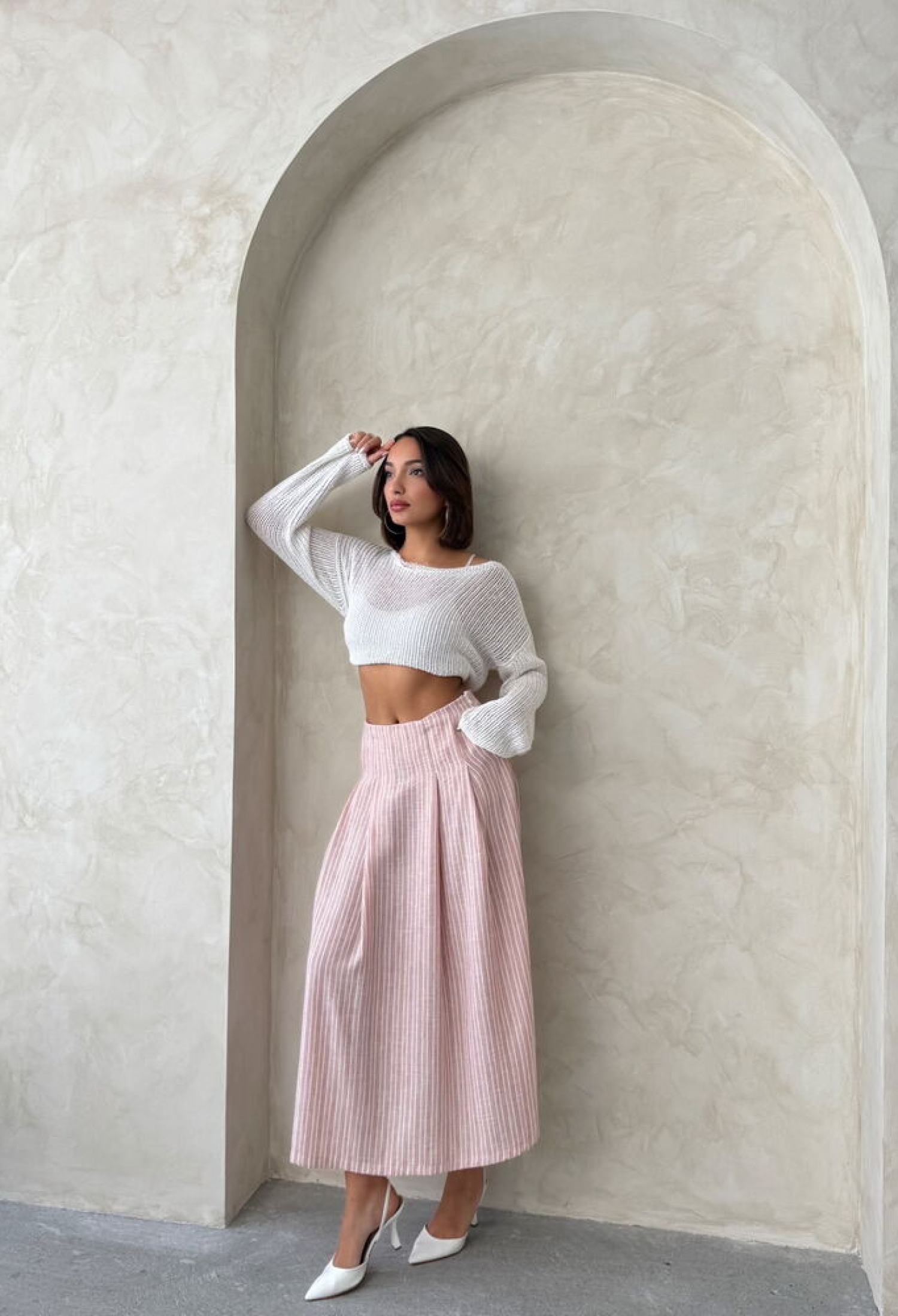 Striped Linen Skirt - Powder - Brand: Topshow - Women & Kids, Baby Clothes Wholesale - TheBS Women