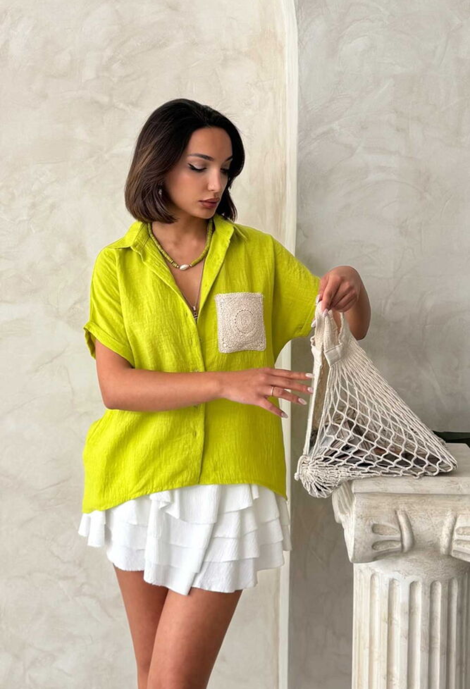 Linen Raw Pocket Applique Pocket Linen Wholesale Shirt - Brand: Topshow - Women & Kids, Baby Clothes Wholesale - TheBS Women